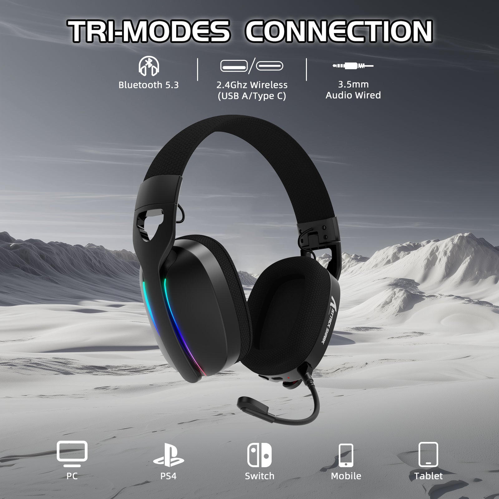 ATTACK SHARK L90 Flodable RGB Ultra-Light Tri-Mode Gaming Headset