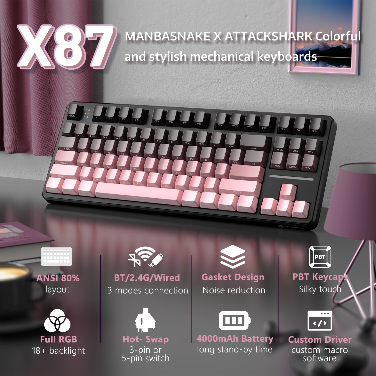 ATTACK SHARK X87 Tri-mode Gasket Mechanical Keyboard