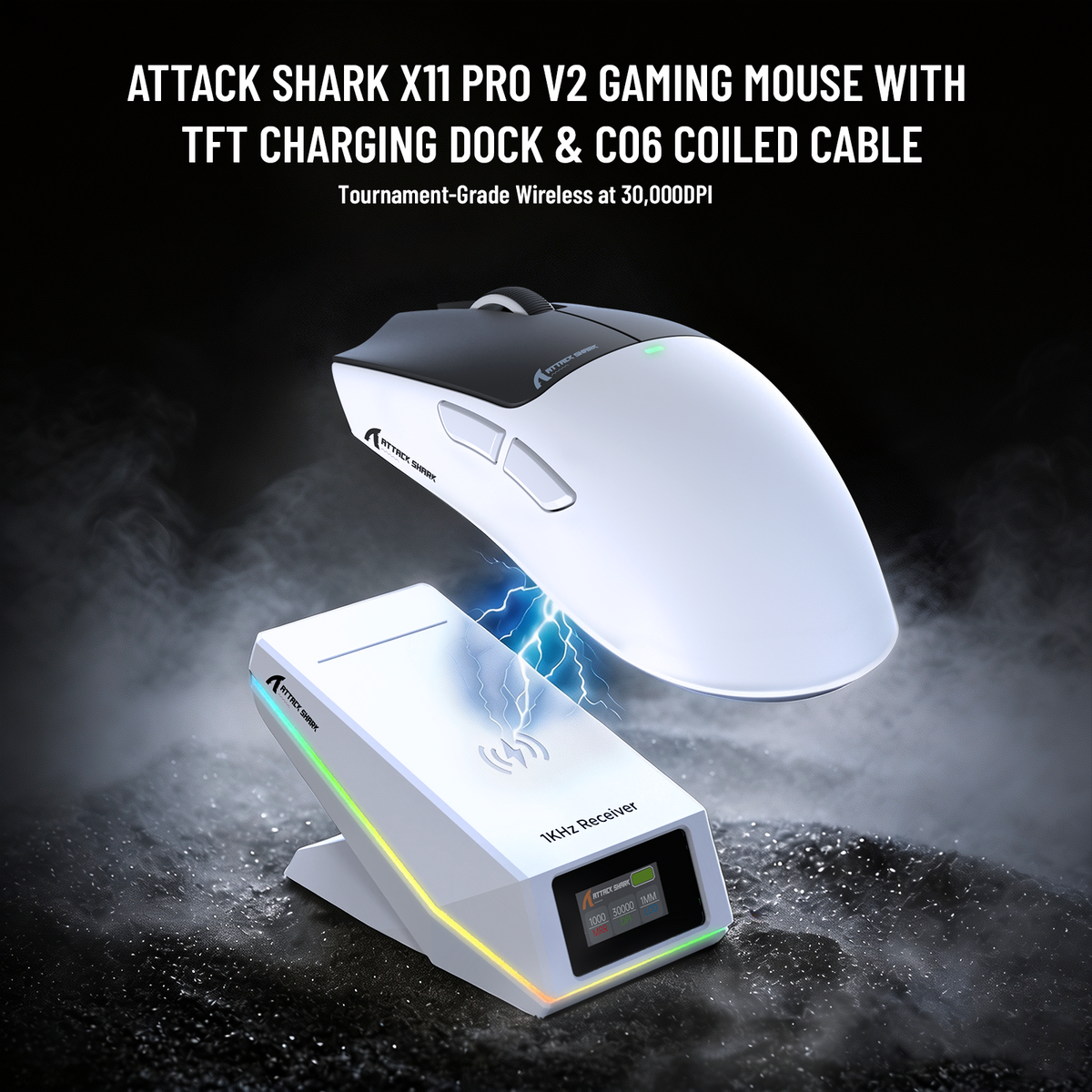 ATTACK SHARK X11 PRO V2 Wireless Gaming Mouse with TFT Display Charging Dock with C06 Coiled Cable
