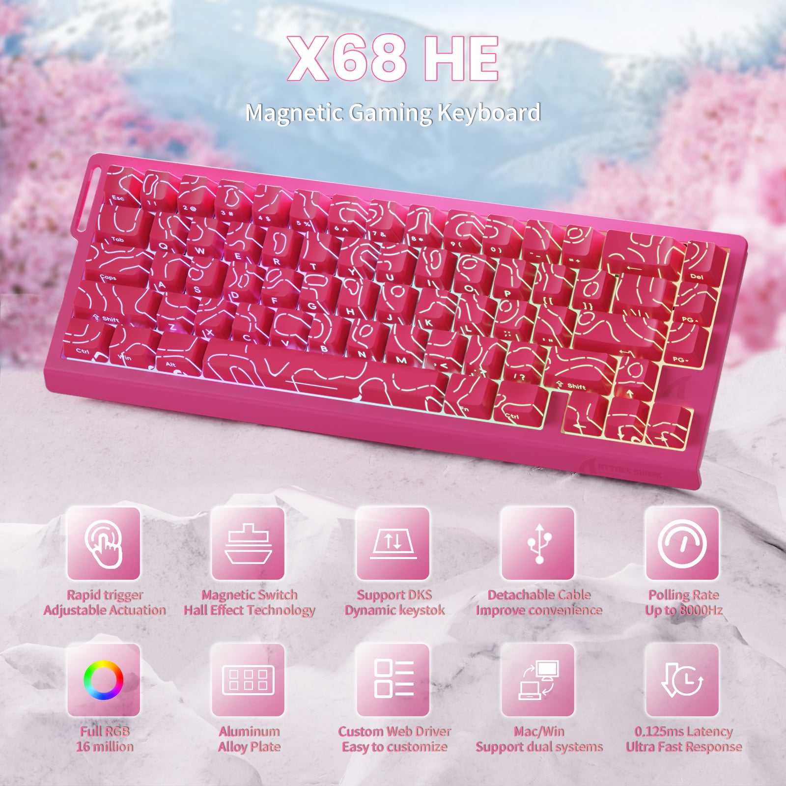ATTACK SHARK X68 HE Rapid Trigger Keyboard Magnetic Switch with C01PRO Coiled Cable
