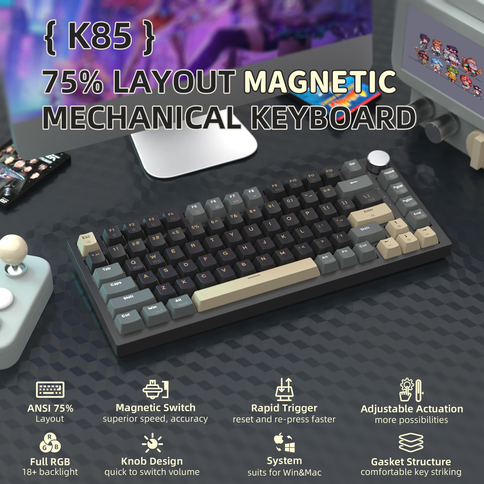 K85 75% layout mechanical keyboard with magnetic switches and RGB backlit keys