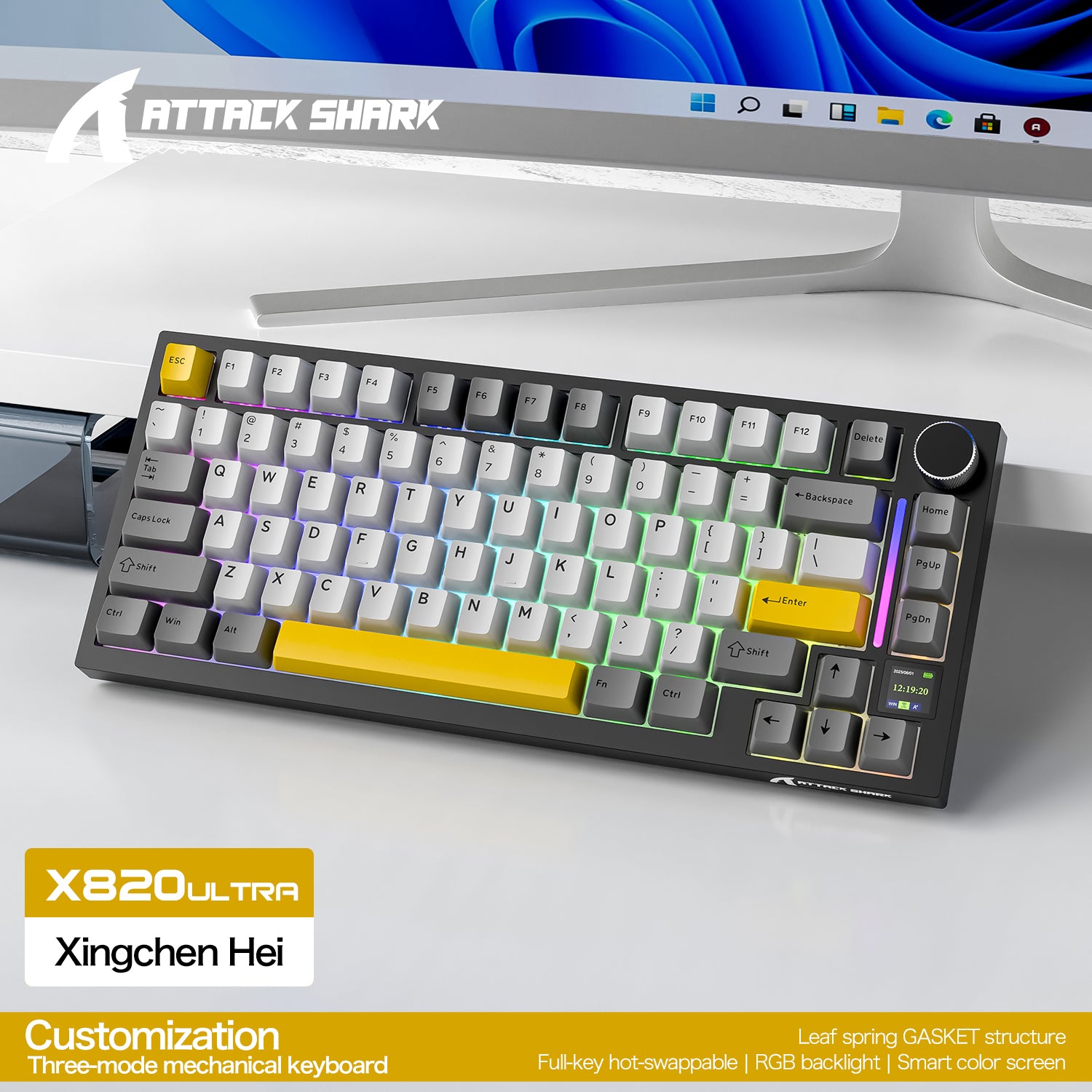 ATTACK SHARK X820ULTRA Mechanical Keyboard with C01ULTRA Coiled Cable