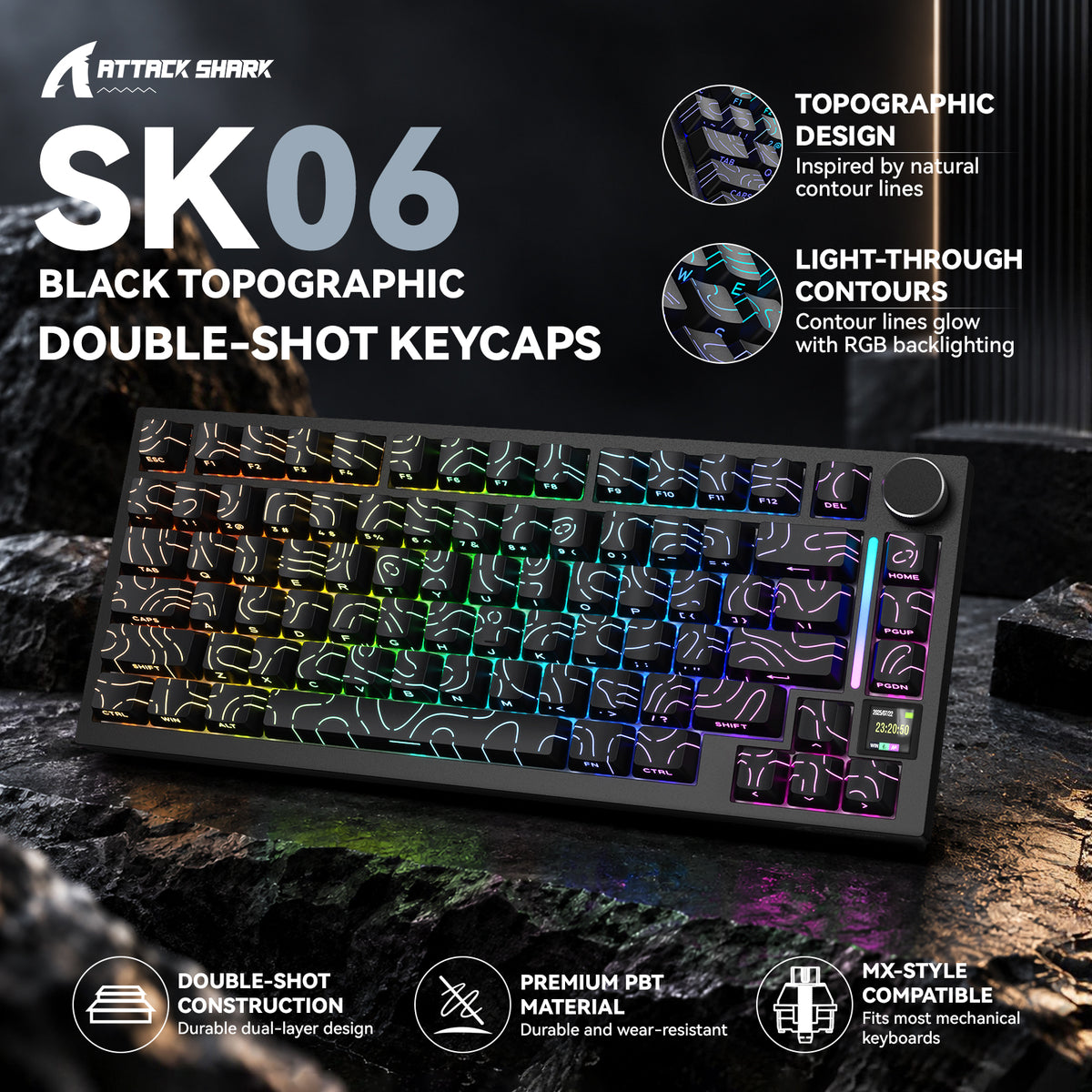 ATTACK SHARK SK06 135 Keys Shine-Through Keycaps, ANSI/ISO
