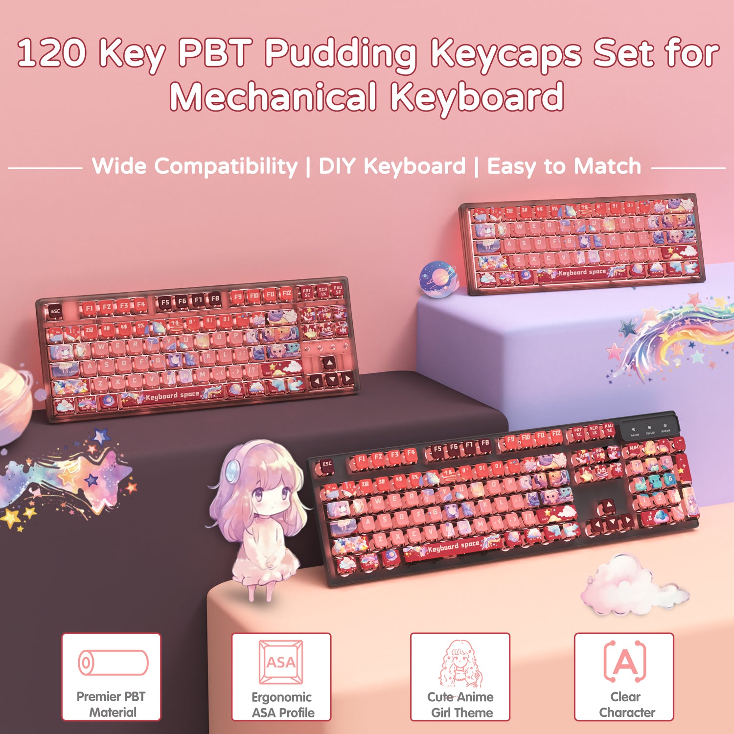 ATTACK SHARK 120 Keys PBT Dye-Sublimation Pudding Keycaps Set