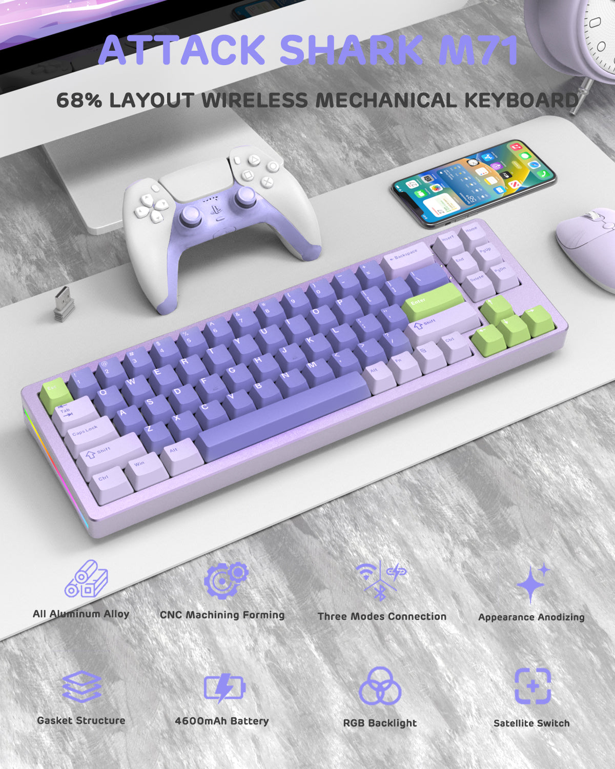 ATTACK SHARK x XINMENG M71 Knob CNC Aluminum Wireless Mechanical Keyboard