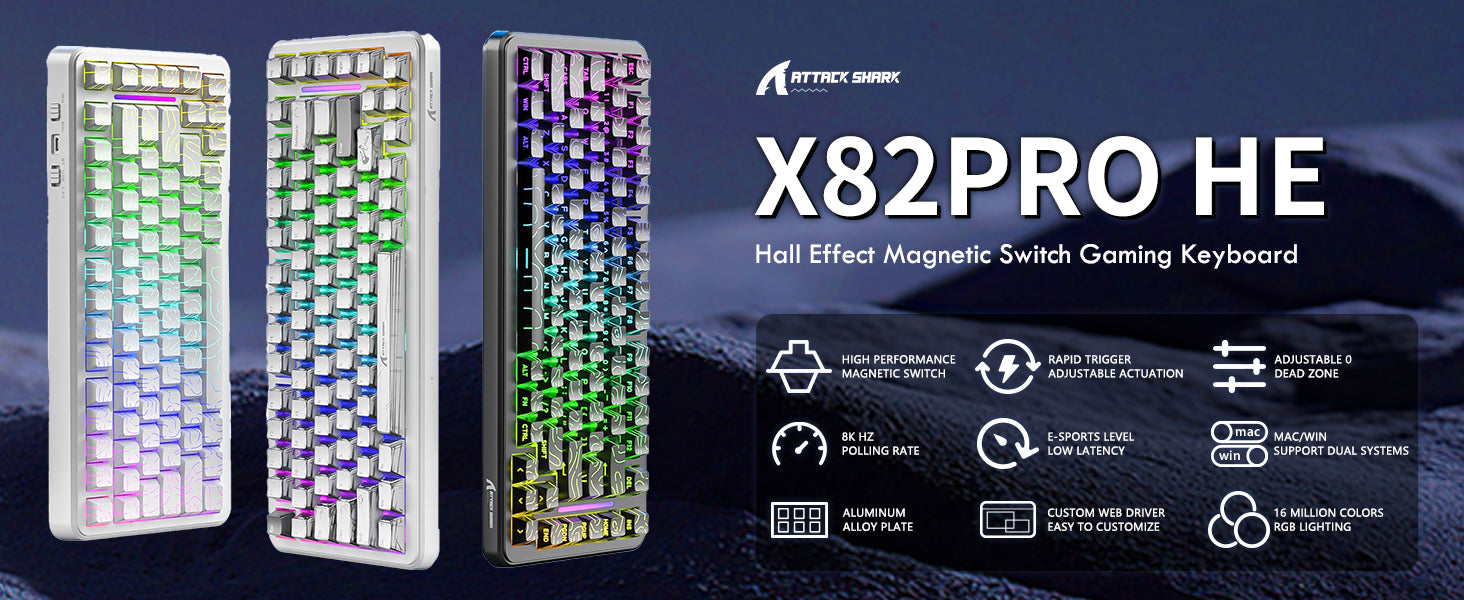 ATTACK SHARK X82PRO HE Magnetic Keyboard With C01Ultra RGB Coiled Cable