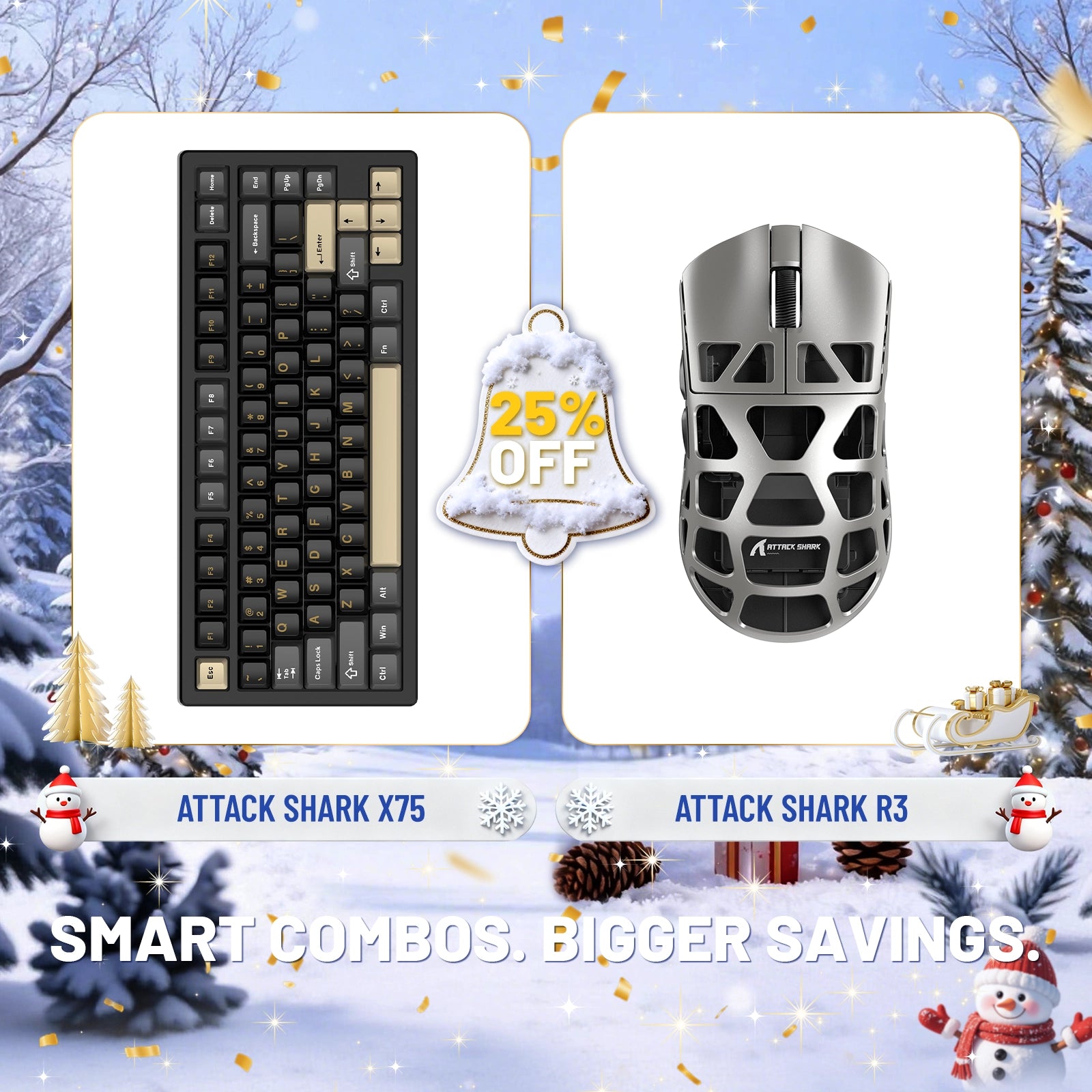 ATTACK SHARK X75 Full Aluminum Keyboard + R3 Magnesium Alloy Gaming Mouse Bundle