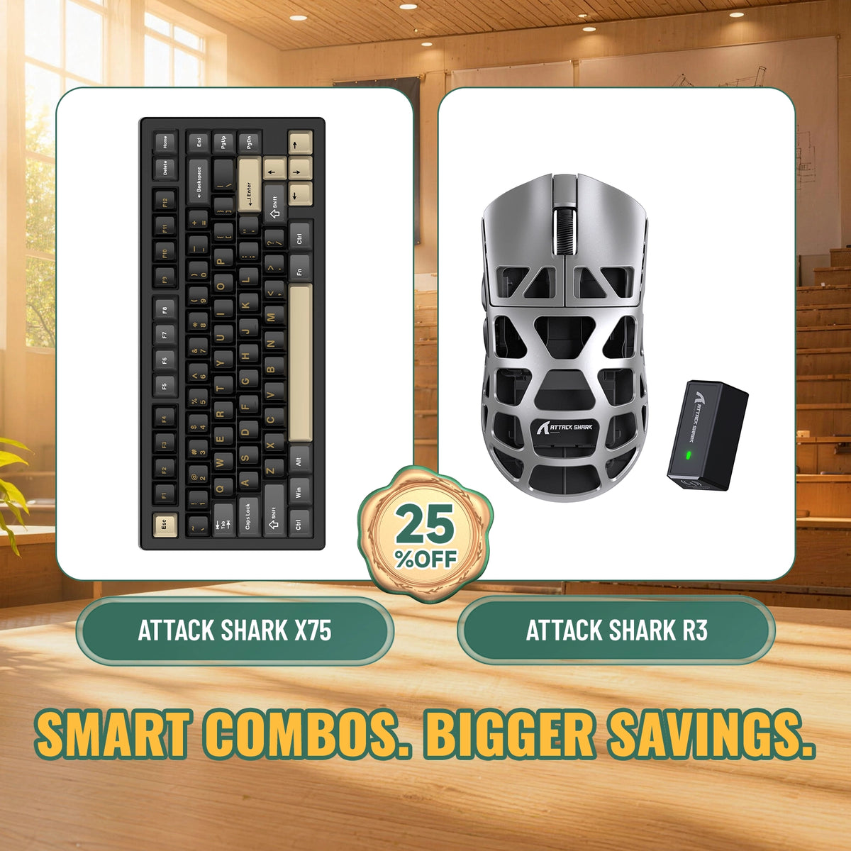 ATTACK SHARK X75 Full Aluminum Keyboard + R3 Magnesium Alloy Gaming Mouse Bundle