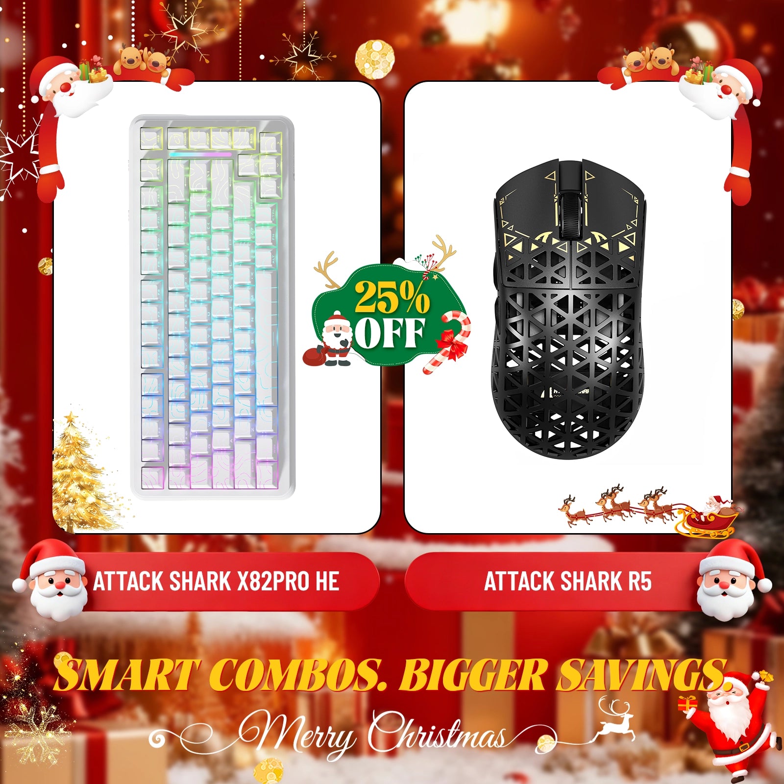 ATTACK SHARK X82PRO HE Rapid Trigger Keyboard + R5 Carbon Fiber Wireless Gaming Mouse Bundle