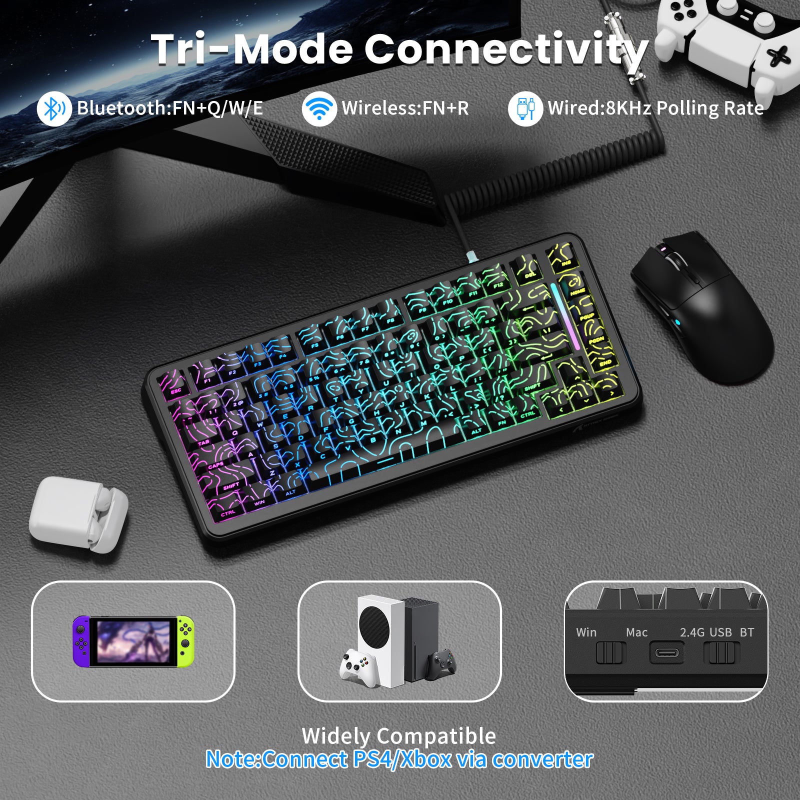 ATTACK SHARK X82PRO HE Magnetic Keyboard With C01Ultra RGB Coiled Cable