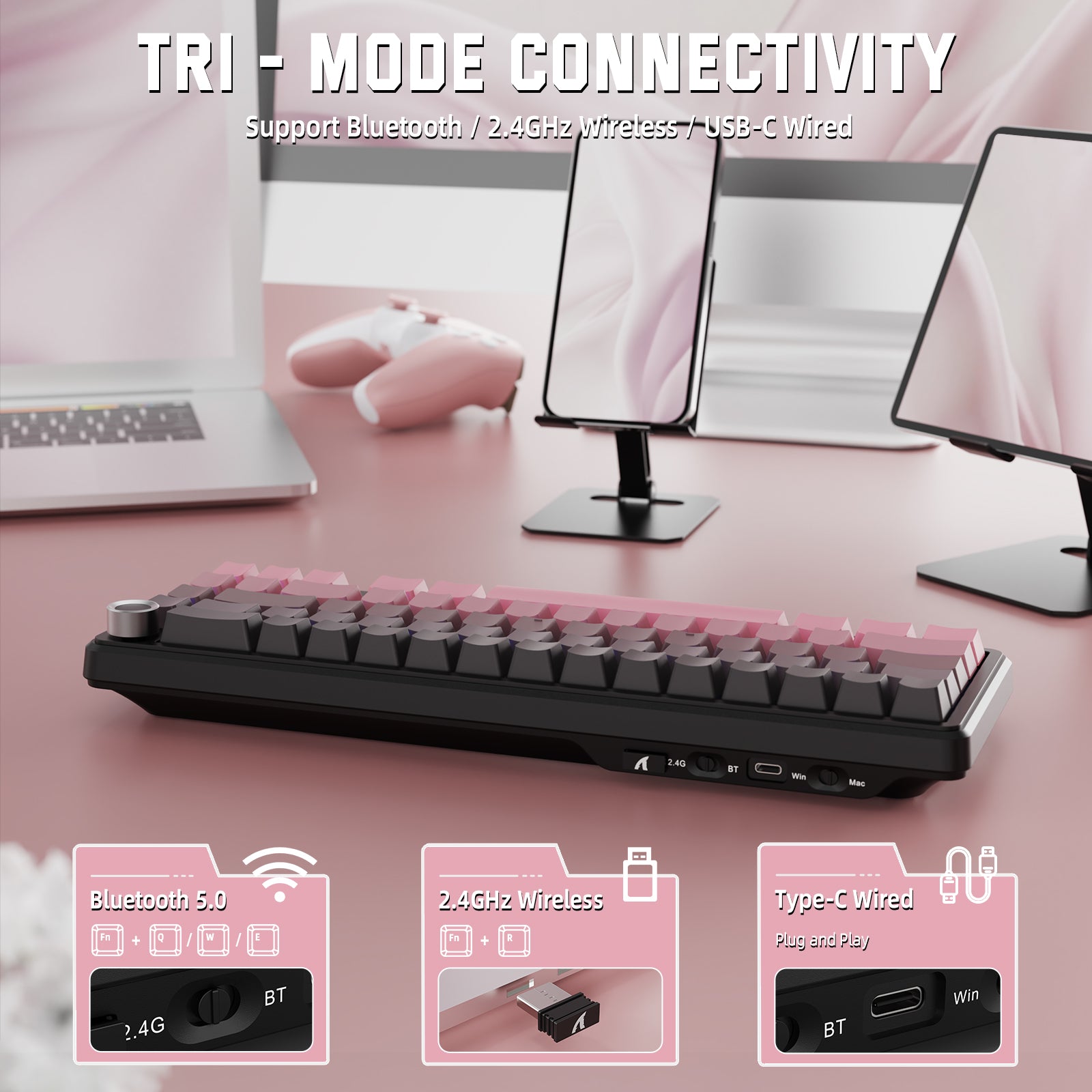 ATTACK SHARK X66 Wireless Mechanical Keyboard with Side Printed PBT Keycaps