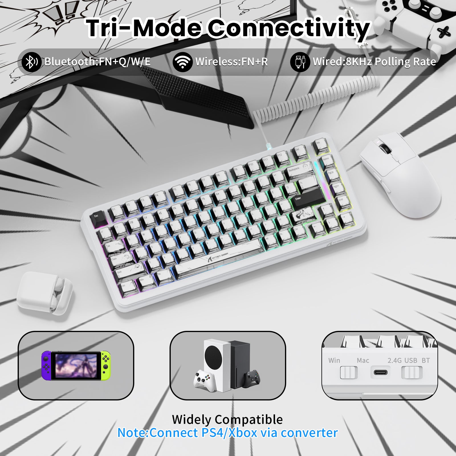 ATTACK SHARK X82PRO HE Magnetic Keyboard With C01Ultra RGB Coiled Cable