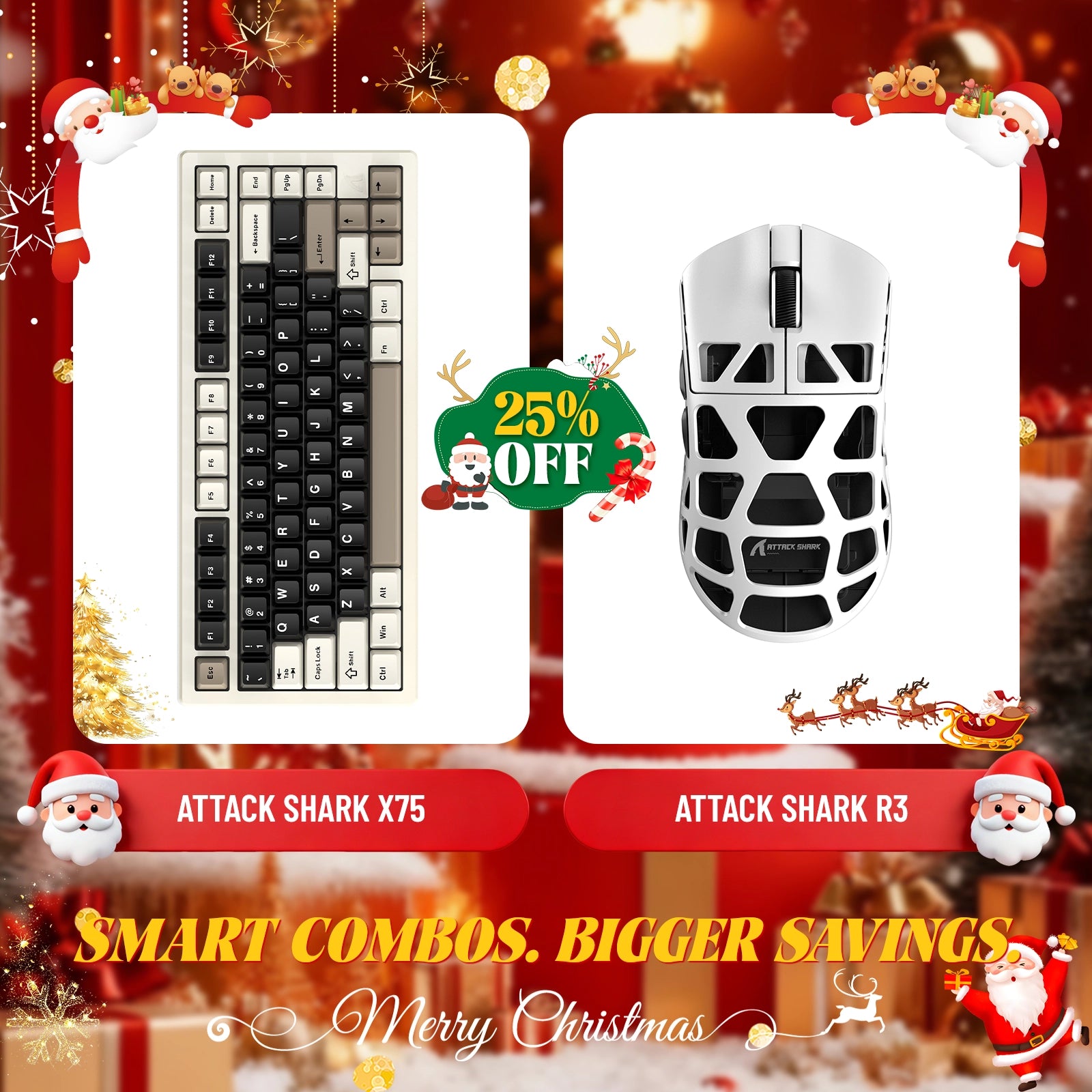 ATTACK SHARK X75 Full Aluminum Keyboard + R3 Magnesium Alloy Gaming Mouse Bundle