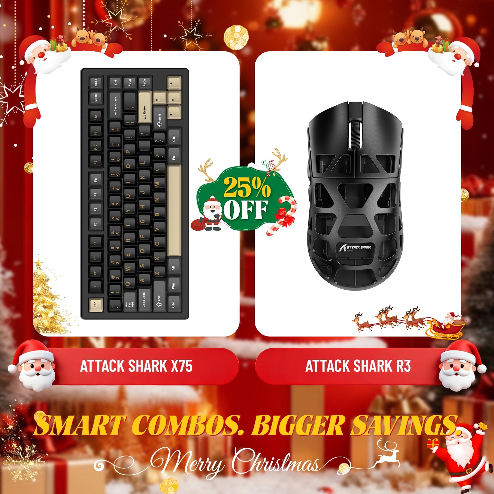 ATTACK SHARK X75 Full Aluminum Keyboard + R3 Magnesium Alloy Gaming Mouse Bundle