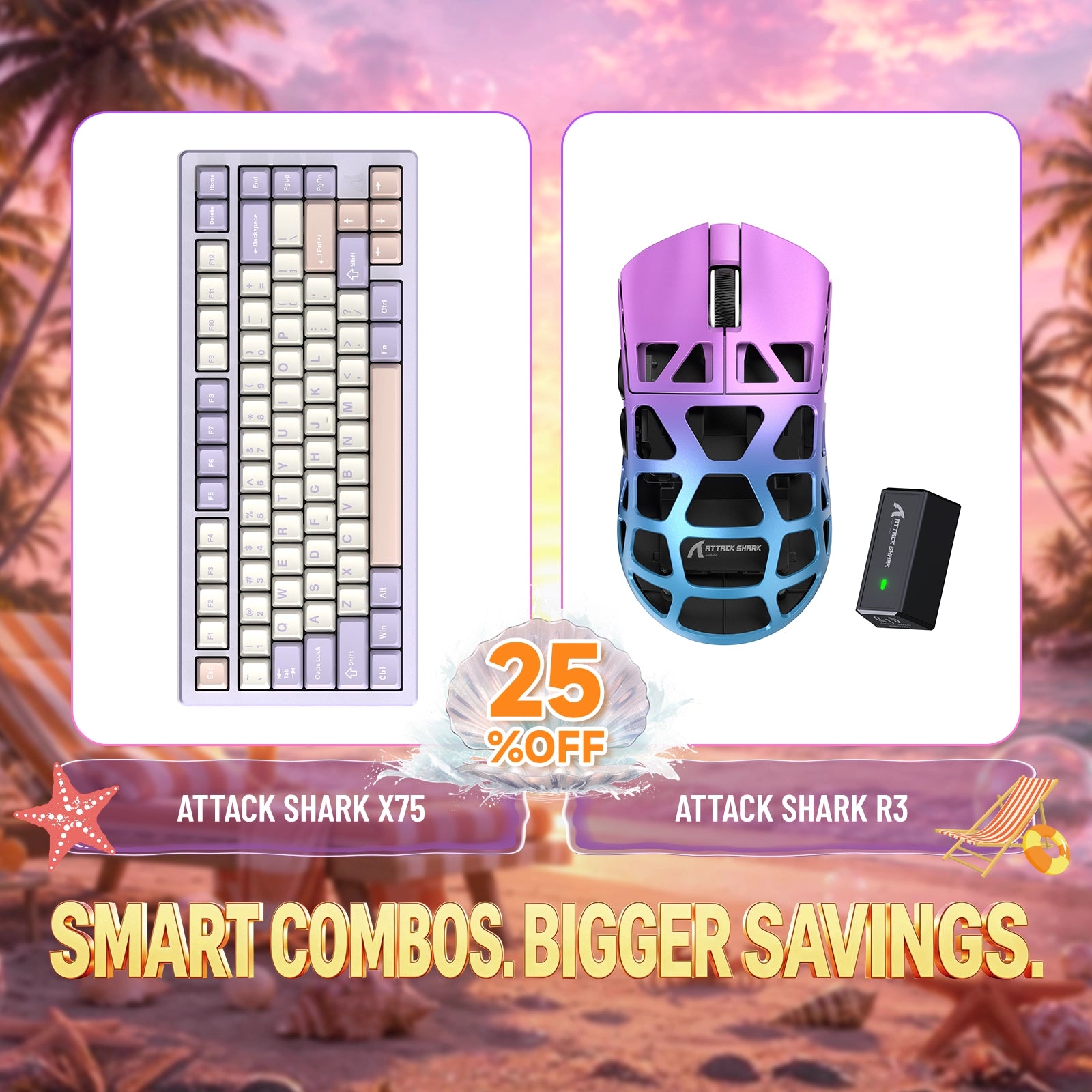 ATTACK SHARK X75 aluminum keyboard and R3 magnesium alloy gaming mouse bundle, 25% off