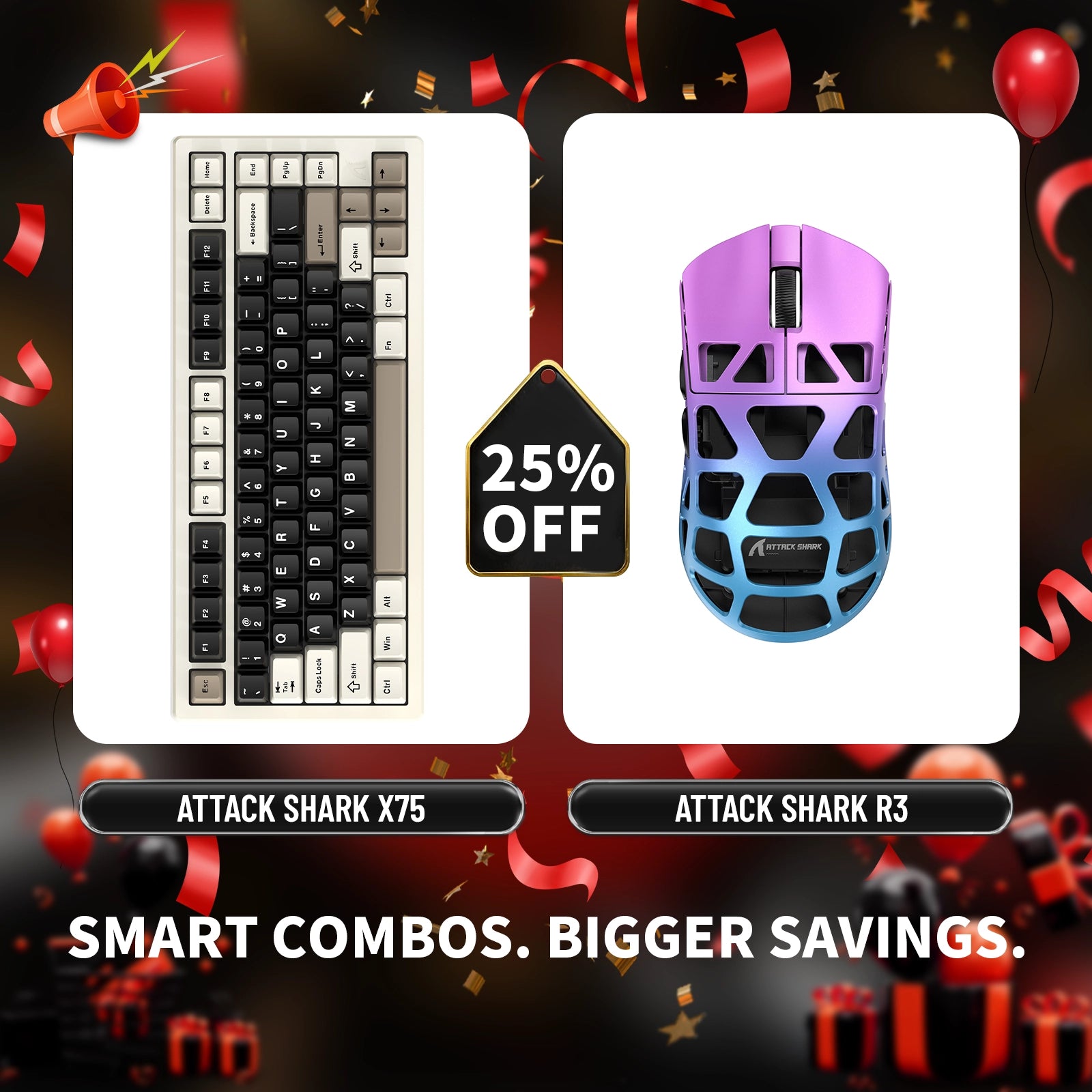 ATTACK SHARK X75 Full Aluminum Keyboard + R3 Magnesium Alloy Gaming Mouse Bundle