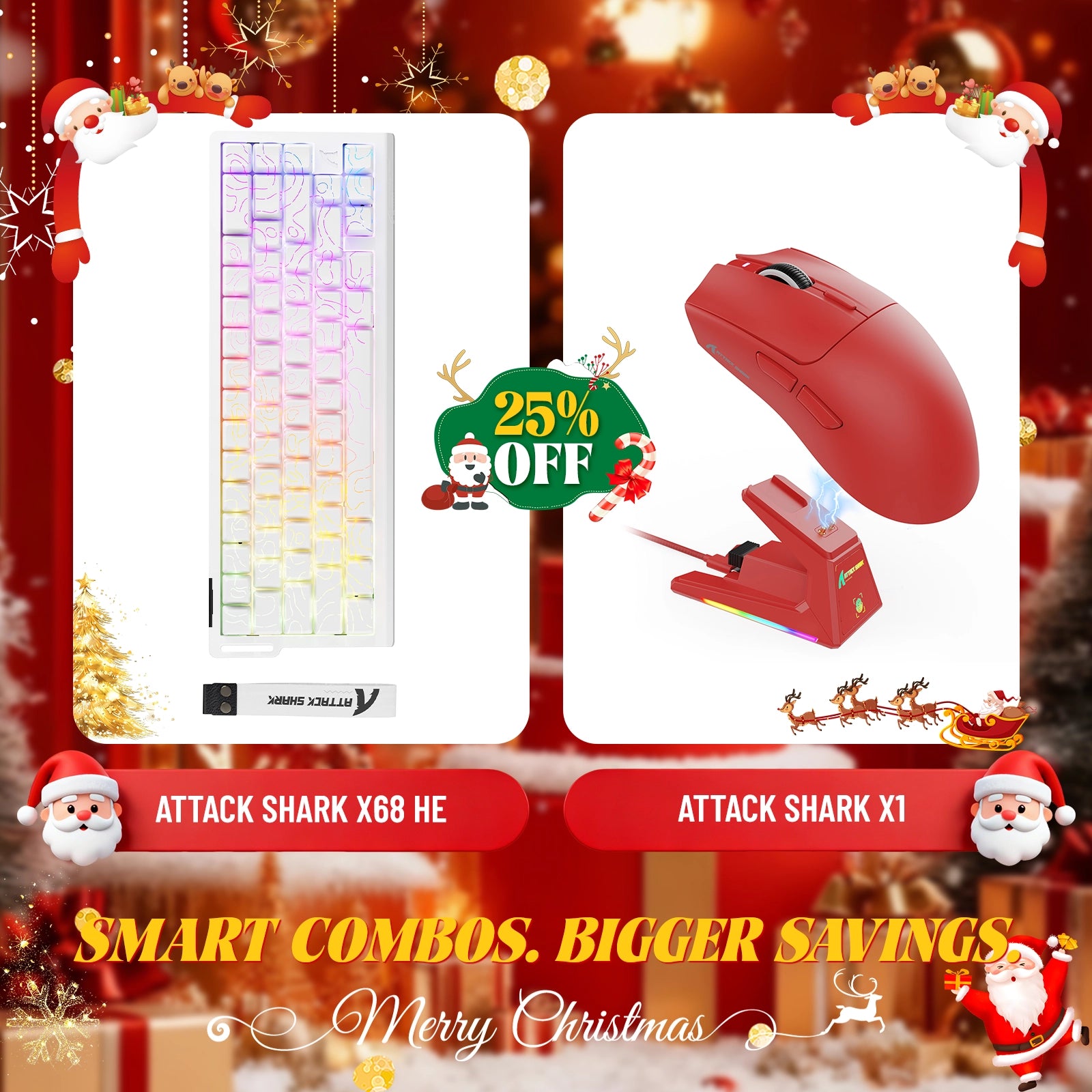 ATTACK SHARK X68HE Rapid Trigger Keyboard + X1 Wireless Gaming Mouse Bundle