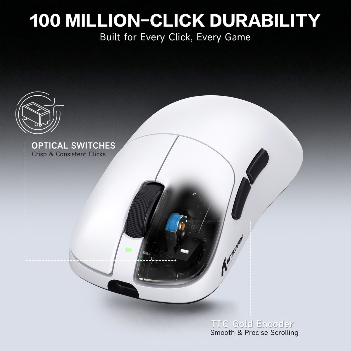 ATTACK SHARK V2 AIR PAW3955MAX Ergonomic Wireless Gaming Mouse with C06 Ultra Cable