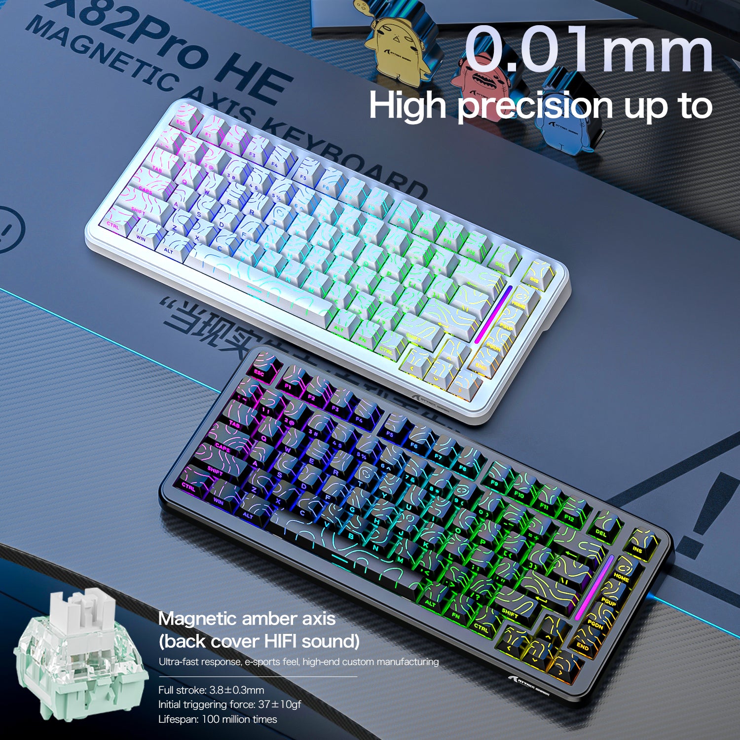 ATTACK SHARK X82PRO HE Magnetic Keyboard With C01Ultra RGB Coiled Cable
