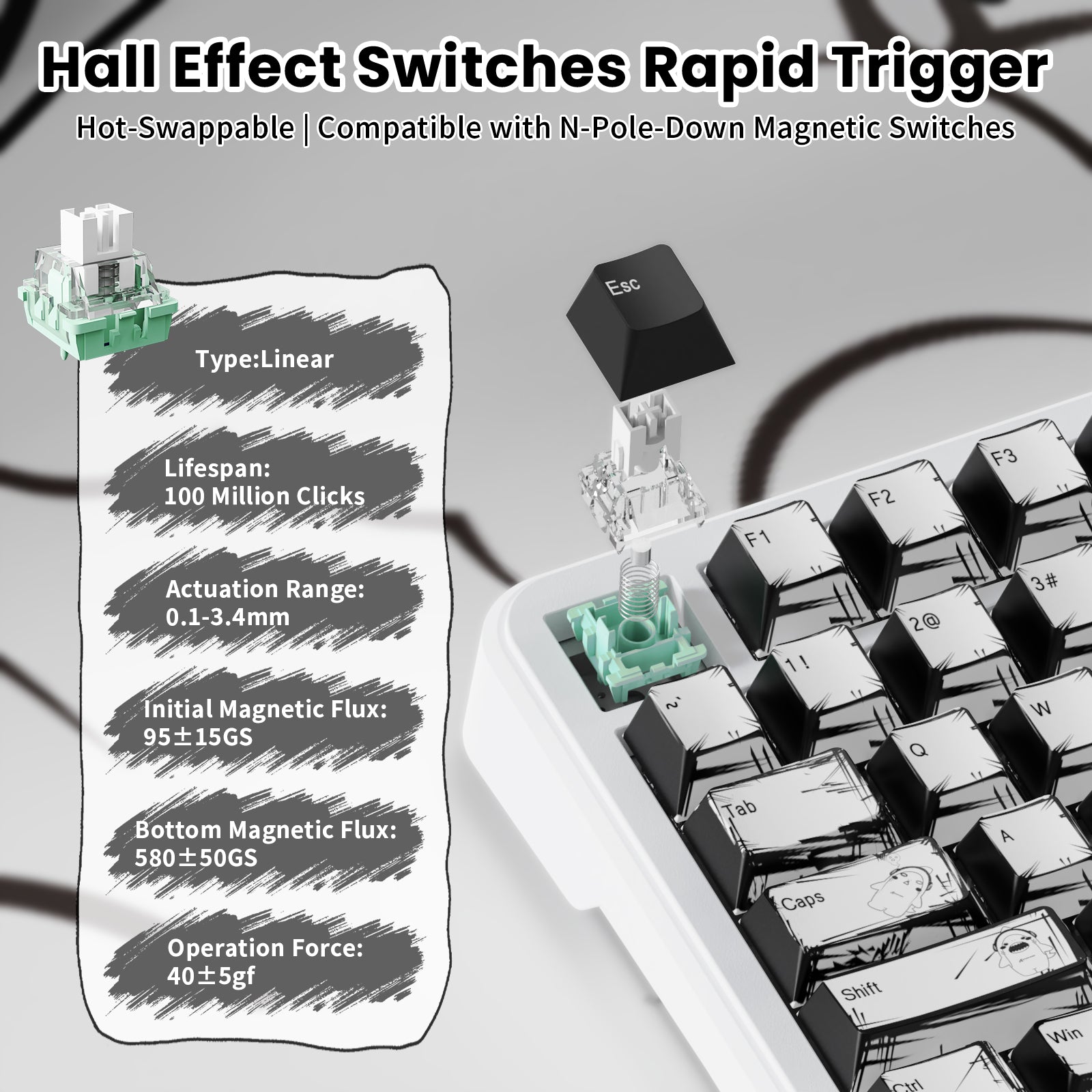ATTACK SHARK X82PRO HE Magnetic Keyboard With C01Ultra RGB Coiled Cable
