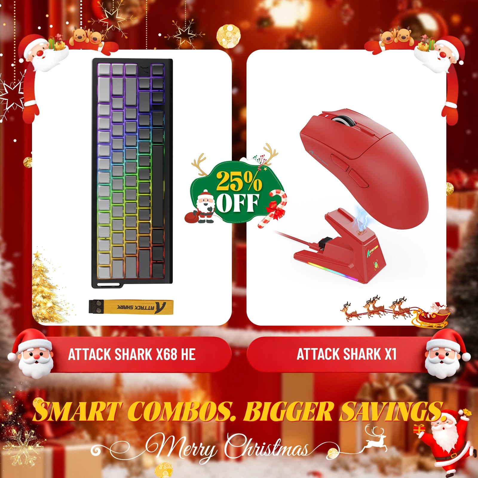 ATTACK SHARK X68HE Rapid Trigger Keyboard + X1 Wireless Gaming Mouse Bundle