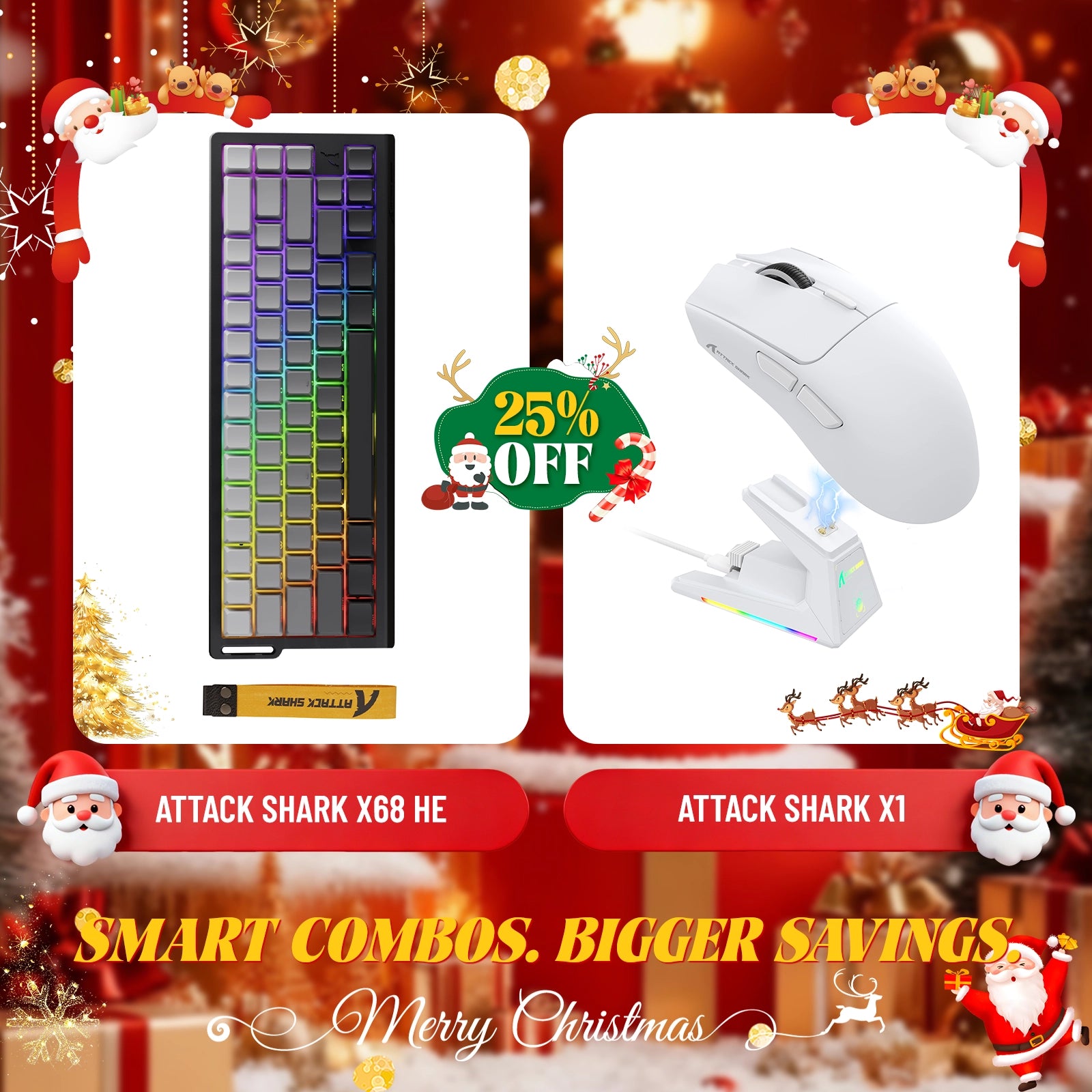 ATTACK SHARK X68HE Rapid Trigger Keyboard + X1 Wireless Gaming Mouse Bundle