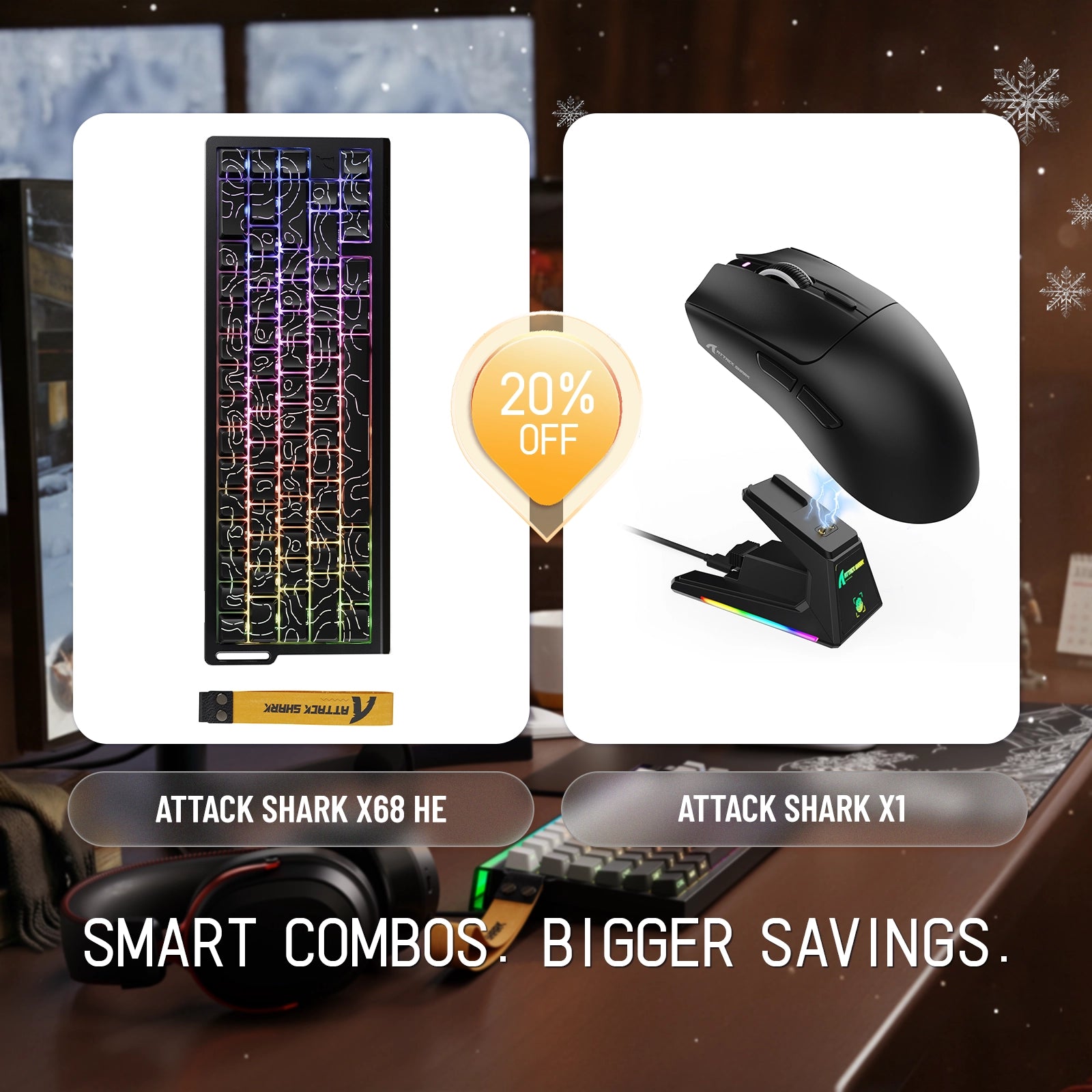 ATTACK SHARK X68HE Rapid Trigger Keyboard + X1 Wireless Gaming Mouse Bundle