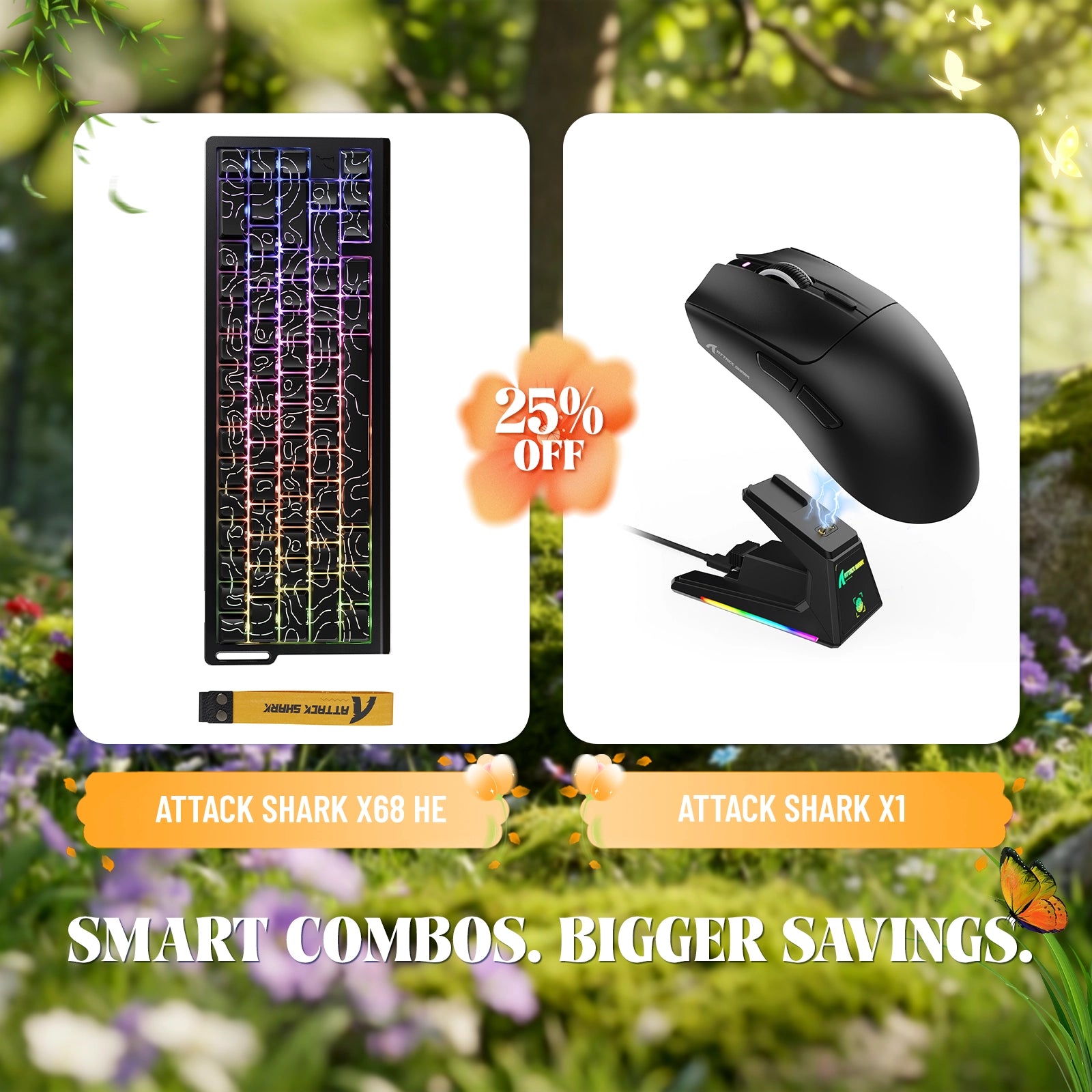 ATTACK SHARK X68HE Rapid Trigger keyboard and X1 wireless gaming mouse bundle deal.