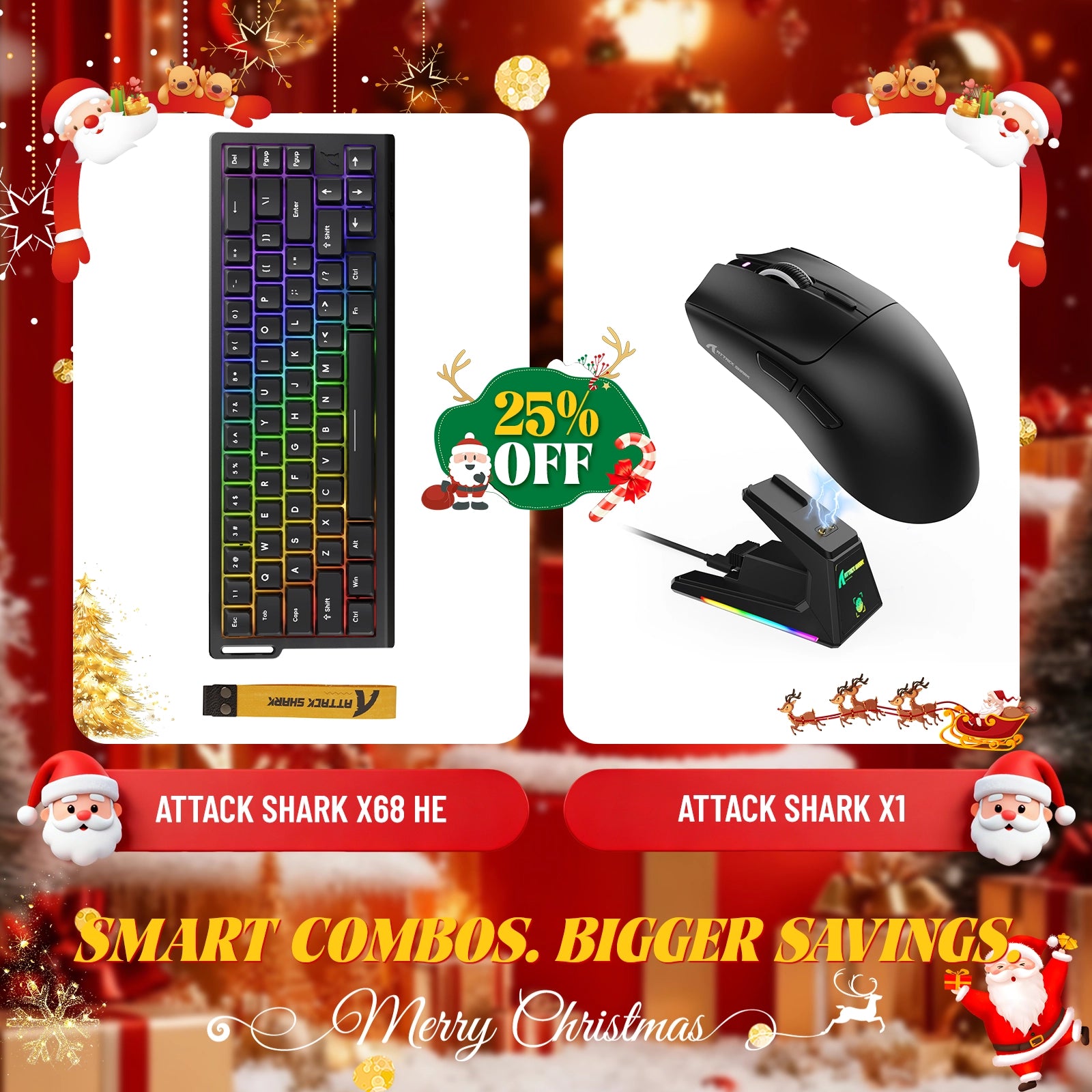 ATTACK SHARK X68HE Rapid Trigger Keyboard + X1 Wireless Gaming Mouse Bundle