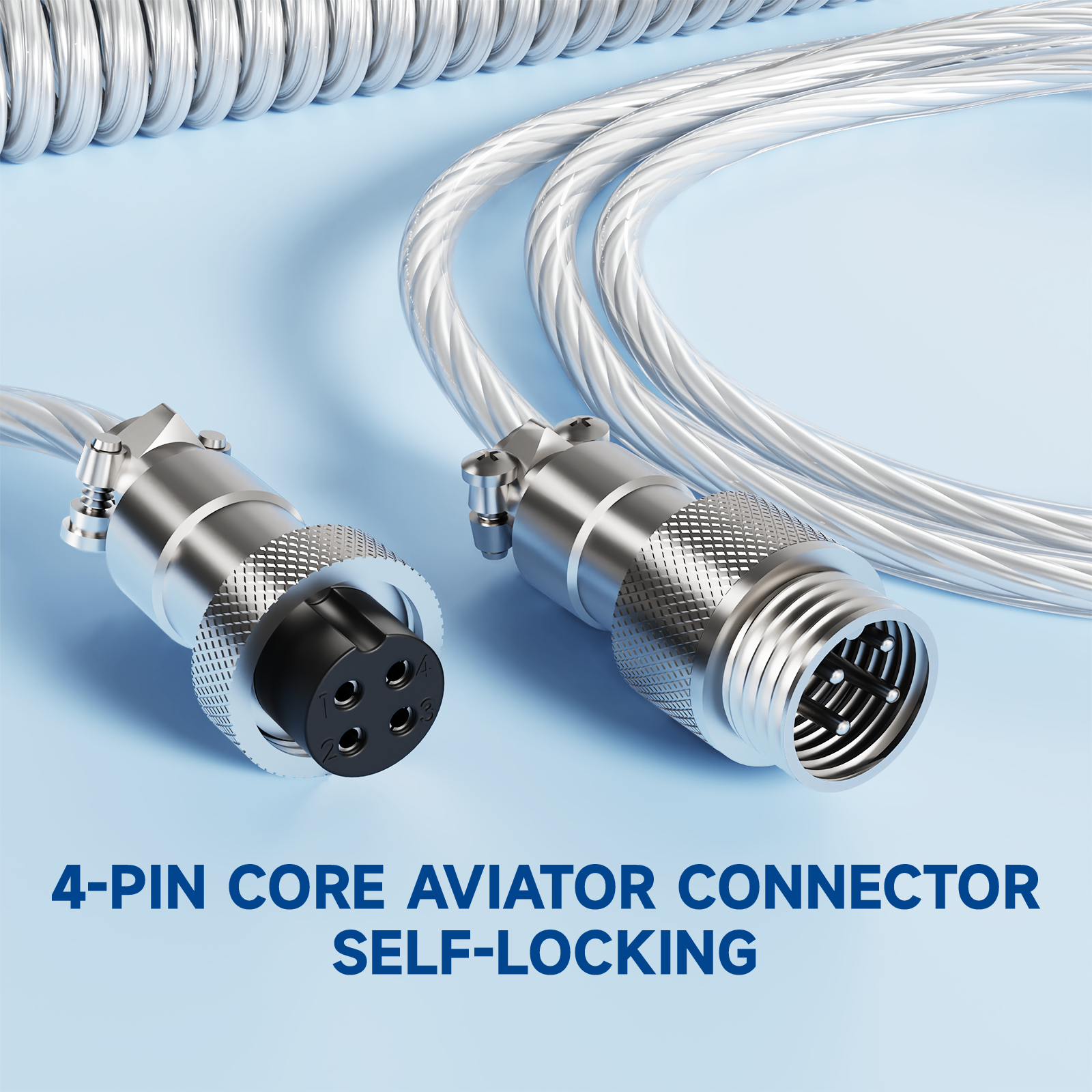 ATTACK SHARK C01 Aviator Cable, 4-Pin Core Connector with self-locking design for mechanical keyboards,  silver