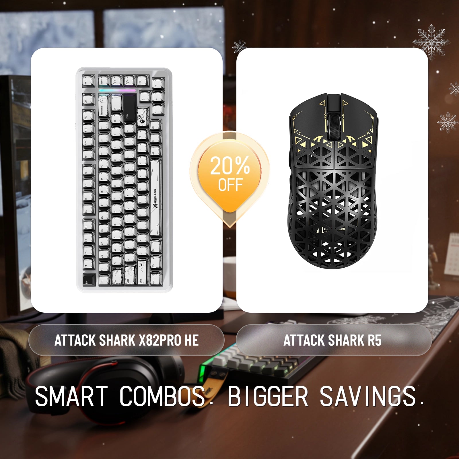 ATTACK SHARK X82PRO HE Rapid Trigger Keyboard + R5 Carbon Fiber Wireless Gaming Mouse Bundle