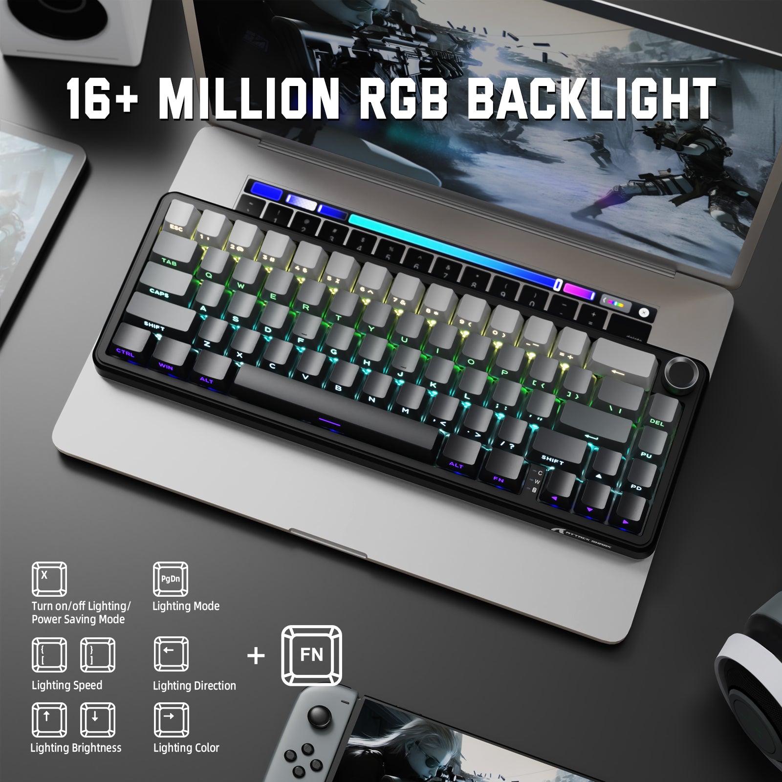 ATTACK SHARK X66 Wireless Mechanical Keyboard with Side Printed PBT Keycaps