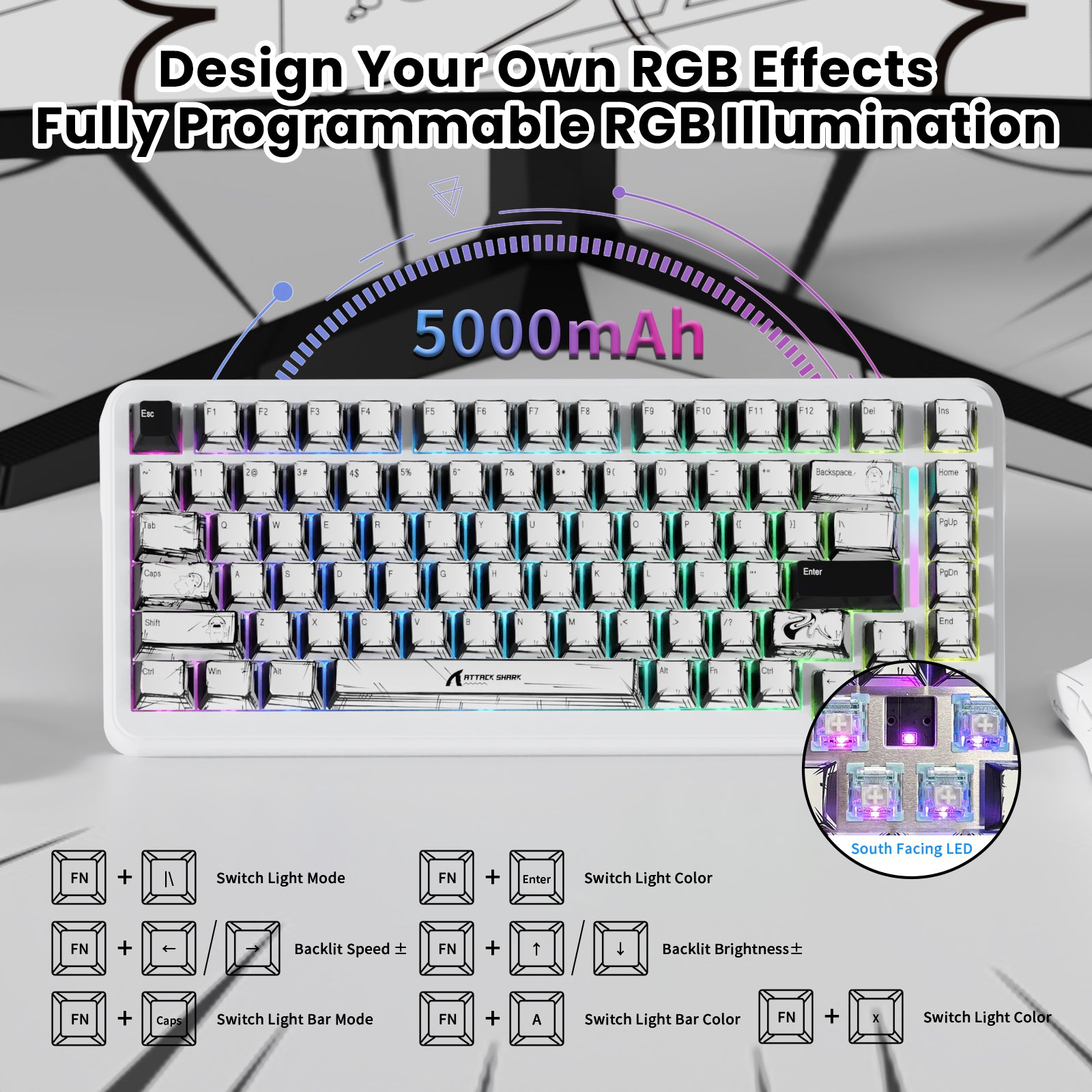 ATTACK SHARK X82PRO HE Magnetic Keyboard With C01Ultra RGB Coiled Cable