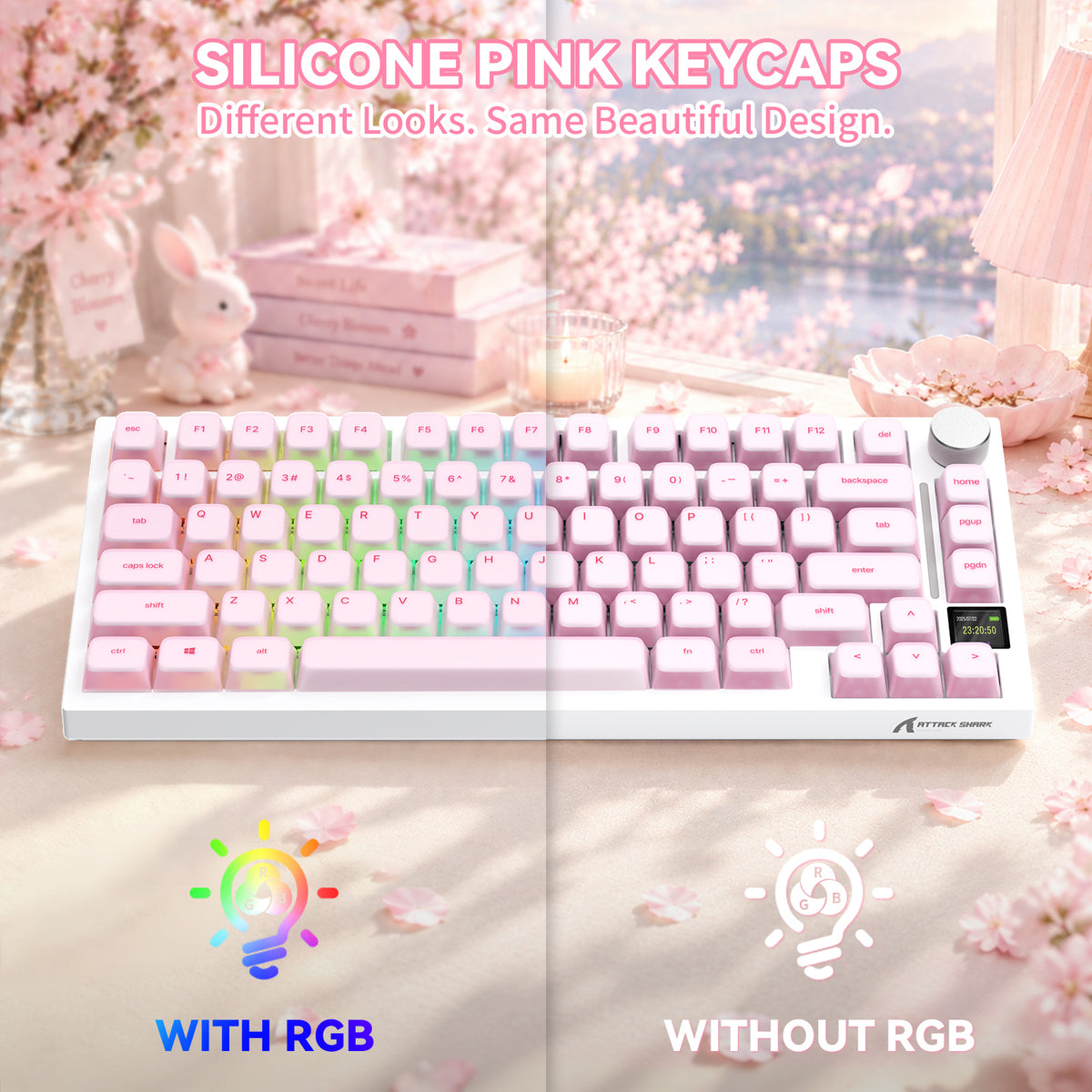 ATTACK SHARK SK01 113 Keys Silicone Keycap Set, Cherry Profile, ANSI, Pink