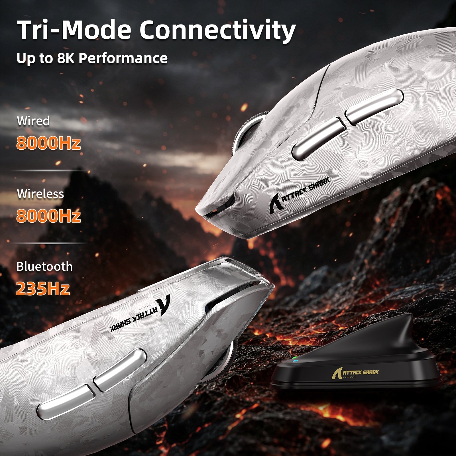 ATTACK SHARK RS3 ULTRA Carbon Fiber Wireless PAW3955MAX Gaming Mouse with C06 Ultra LED Cable