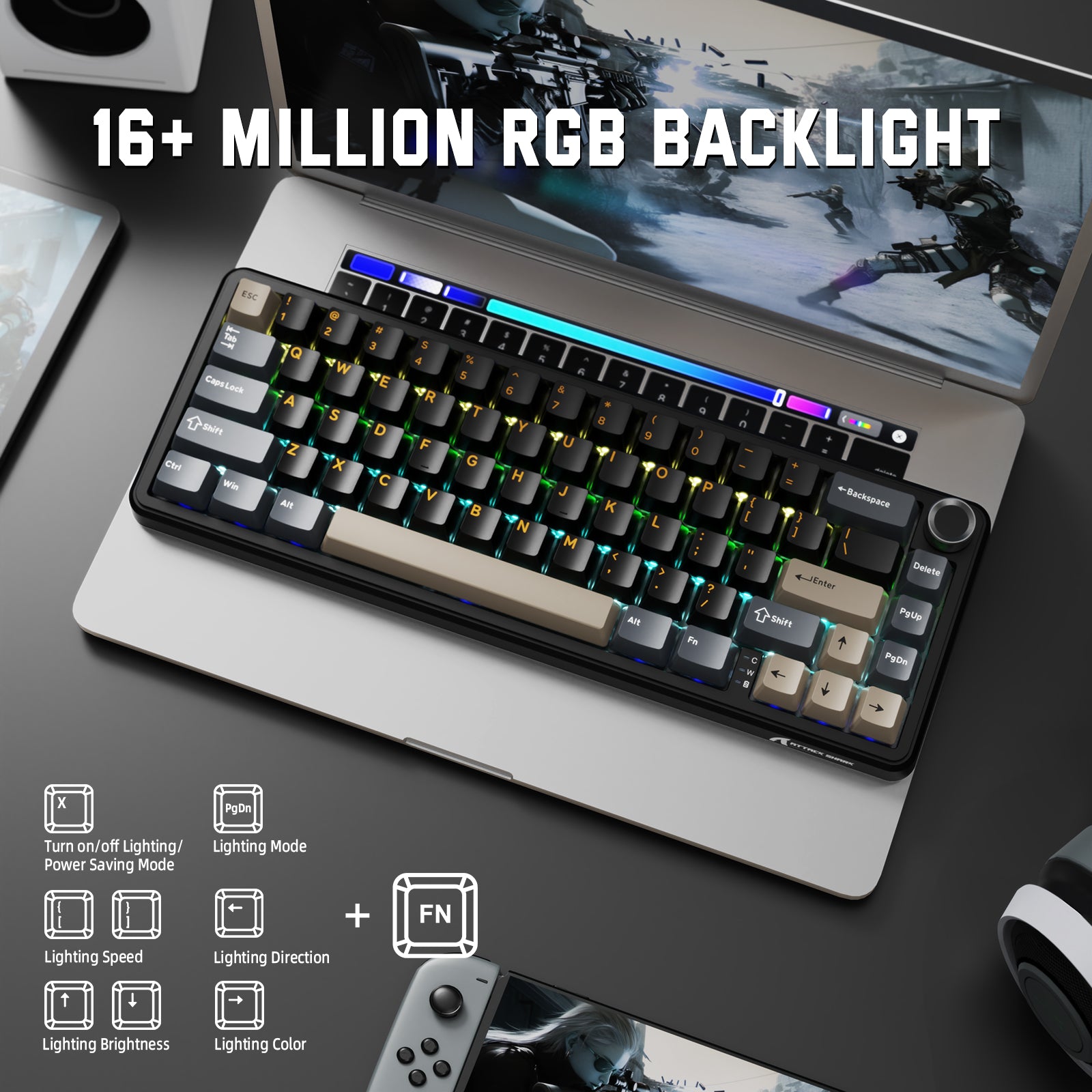 ATTACK SHARK X66 Wireless Mechanical Keyboard with Side Printed PBT Keycaps