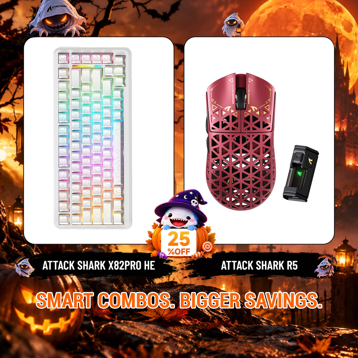 ATTACK SHARK X82 PRO HE Rapid Trigger Keyboard + R5 Carbon Fiber Wireless Gaming Mouse Bundle