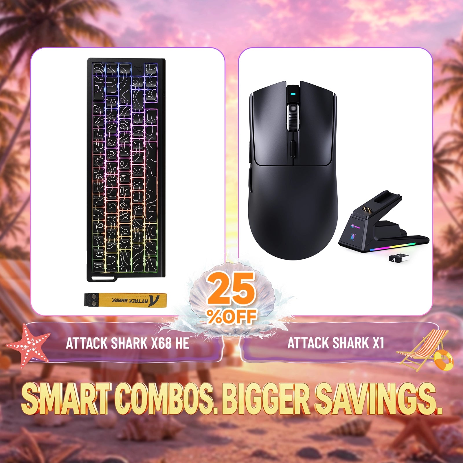 ATTACK SHARK X68HE Rapid Trigger Keyboard + X1 Wireless Gaming Mouse Bundle