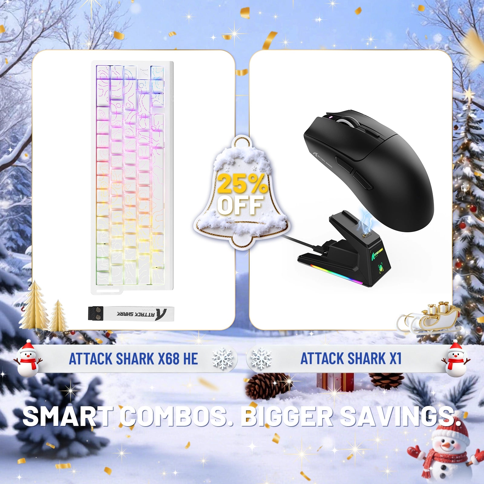 ATTACK SHARK X68HE Rapid Trigger Keyboard + X1 Wireless Gaming Mouse Bundle