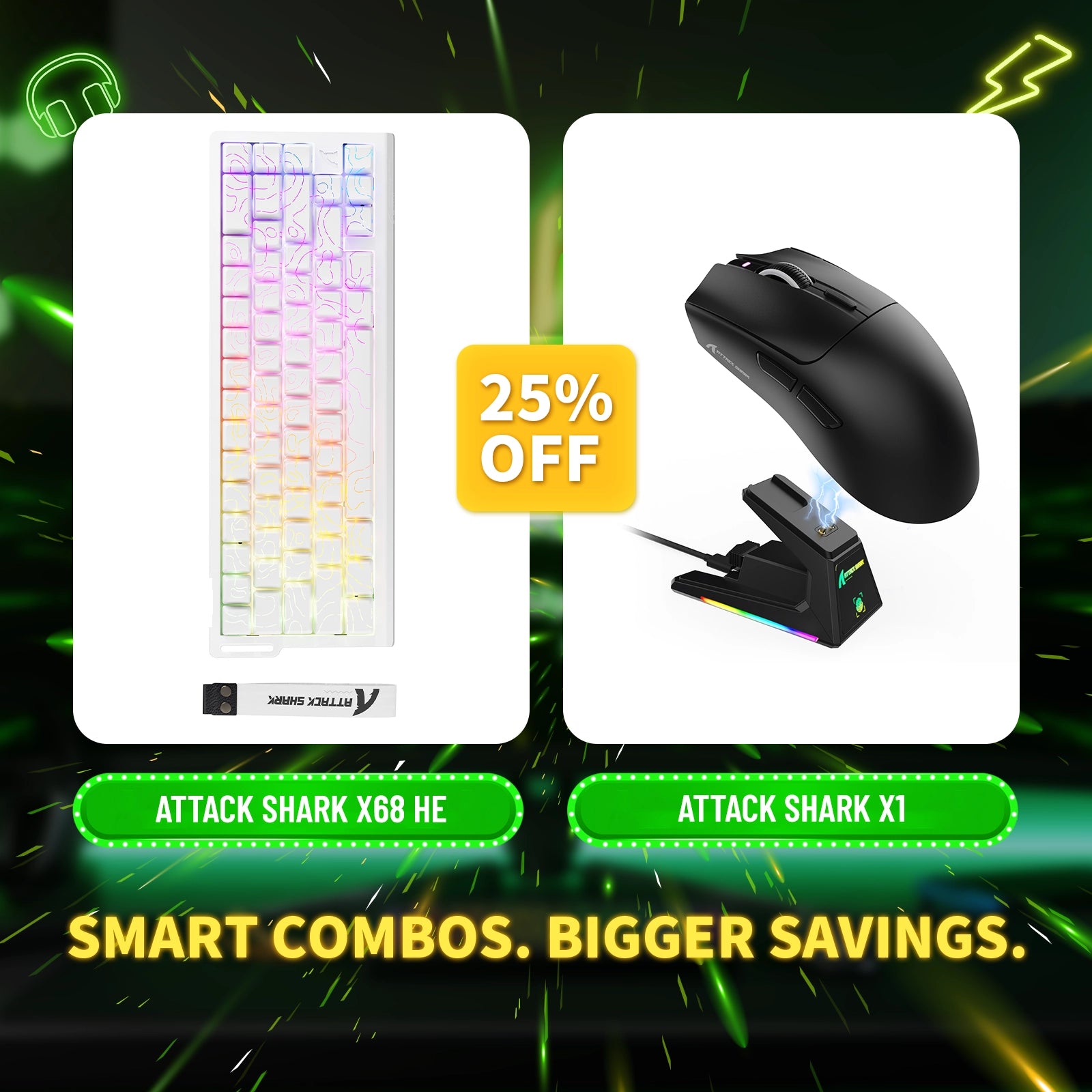 ATTACK SHARK X68HE Rapid Trigger Keyboard + X1 Wireless Gaming Mouse Bundle
