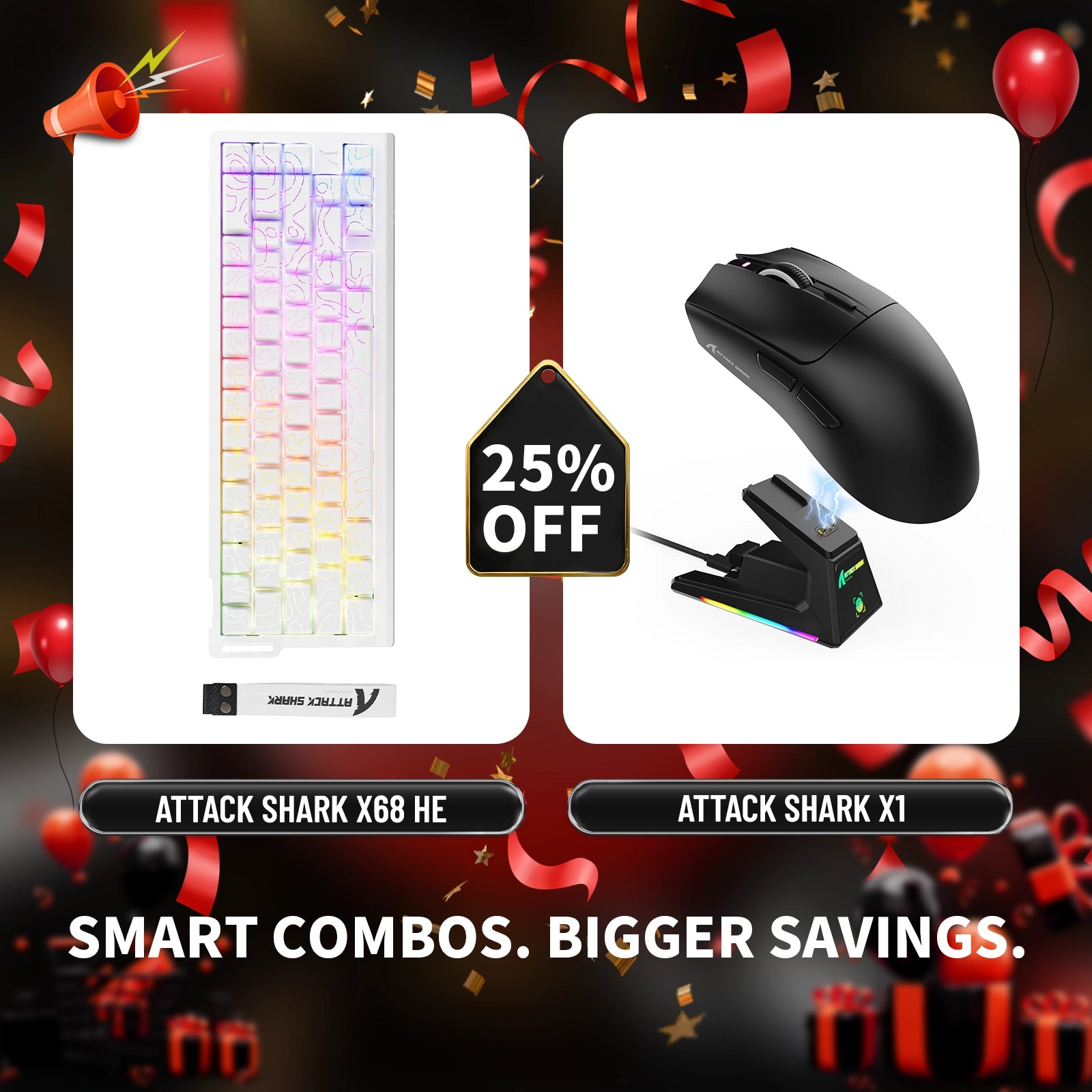 ATTACK SHARK X68HE Rapid Trigger Keyboard + X1 Wireless Gaming Mouse Bundle