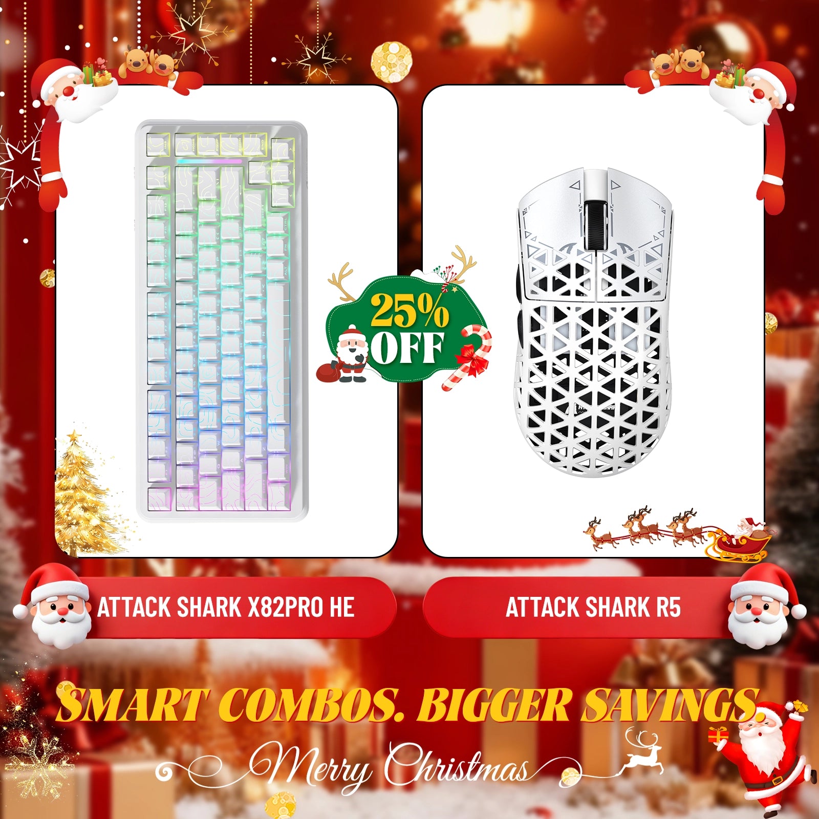 ATTACK SHARK X82PRO HE Rapid Trigger Keyboard + R5 Carbon Fiber Wireless Gaming Mouse Bundle