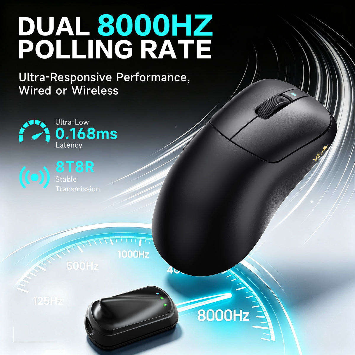 ATTACK SHARK V2 AIR PAW3955MAX Ergonomic Wireless Gaming Mouse with C06 Ultra Cable