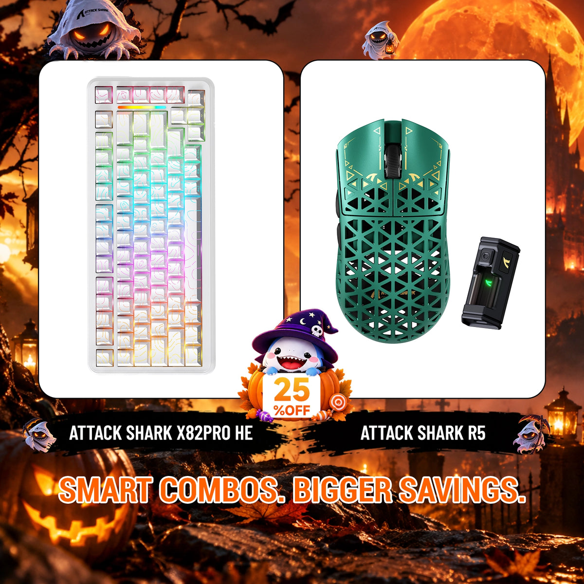 ATTACK SHARK X82 PRO HE Rapid Trigger Keyboard + R5 Carbon Fiber Wireless Gaming Mouse Bundle