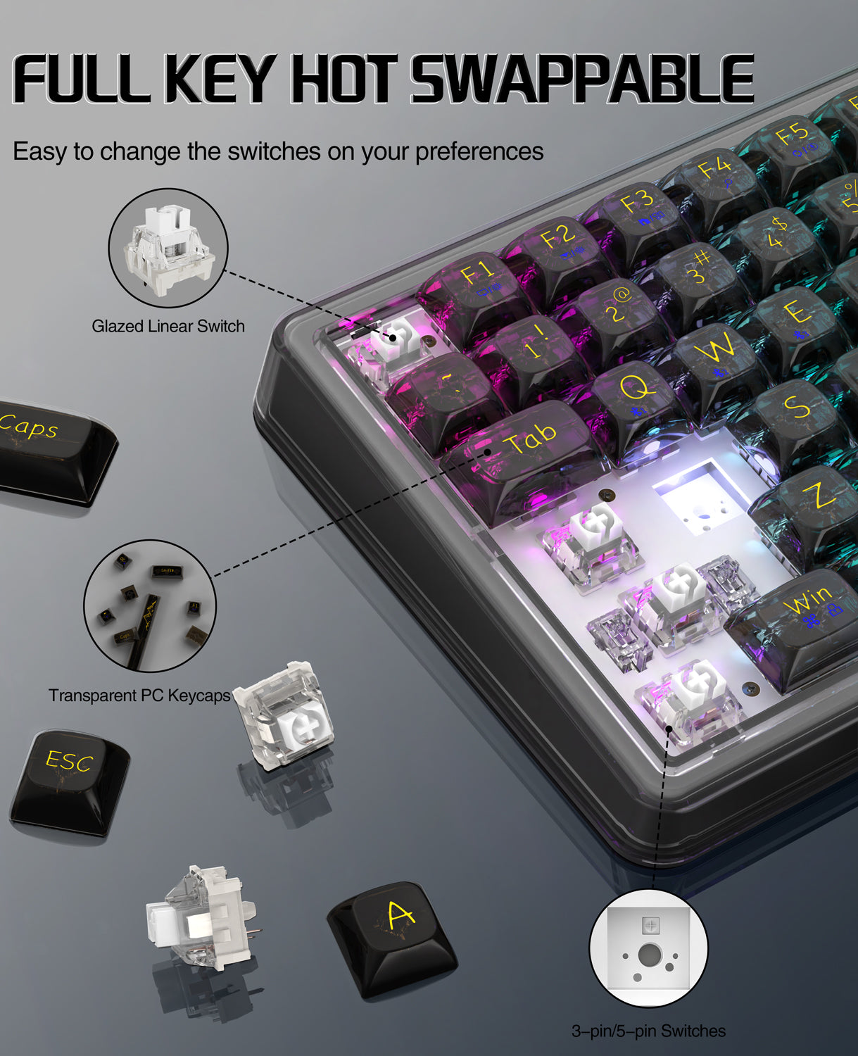 ATTACK SHARK K75 Pro Transparent Mechanical Keyboard