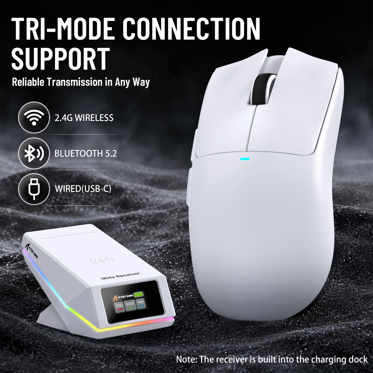 ATTACK SHARK X11 PRO V2 Wireless Gaming Mouse with TFT Display Charging Dock with C06 Coiled Cable