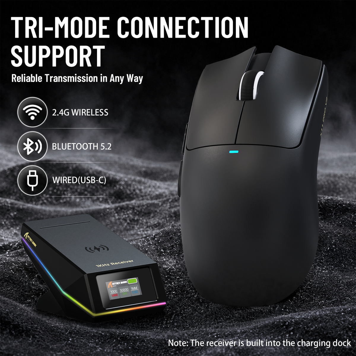 ATTACK SHARK X11 PRO V2 Wireless Gaming Mouse with TFT Display Charging Dock with C06 Coiled Cable