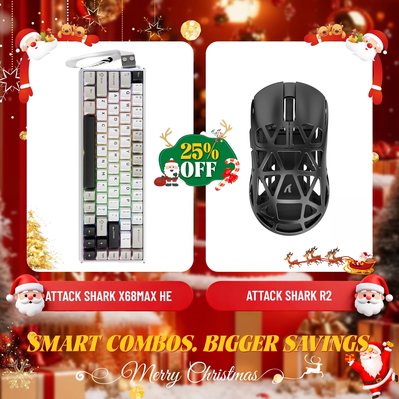 ATTACK SHARK X68MAX HE Rapid Trigger Aluminum Keyboard + R2 Magnesium Alloy Wireless Gaming Mouse Bundle