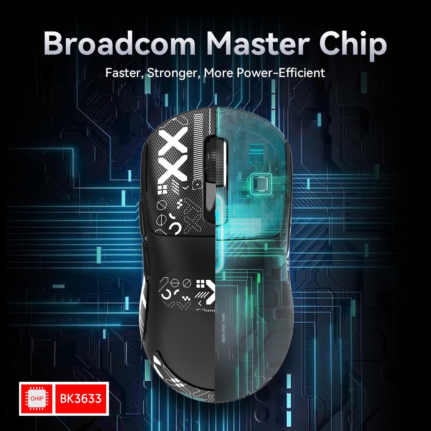 Broadcom BK3633 chip highlighting efficiency in Attack Shark X3 gaming mouse