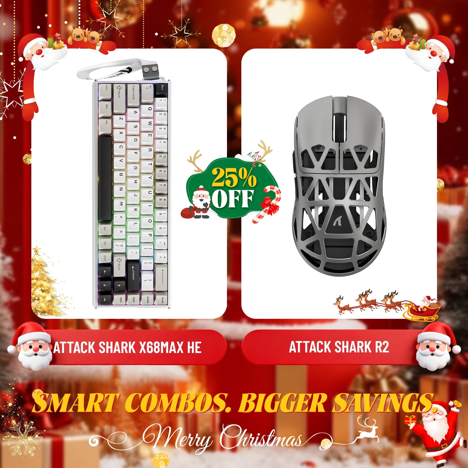 ATTACK SHARK X68MAX HE Rapid Trigger Aluminum Keyboard + R2 Magnesium Alloy Wireless Gaming Mouse Bundle